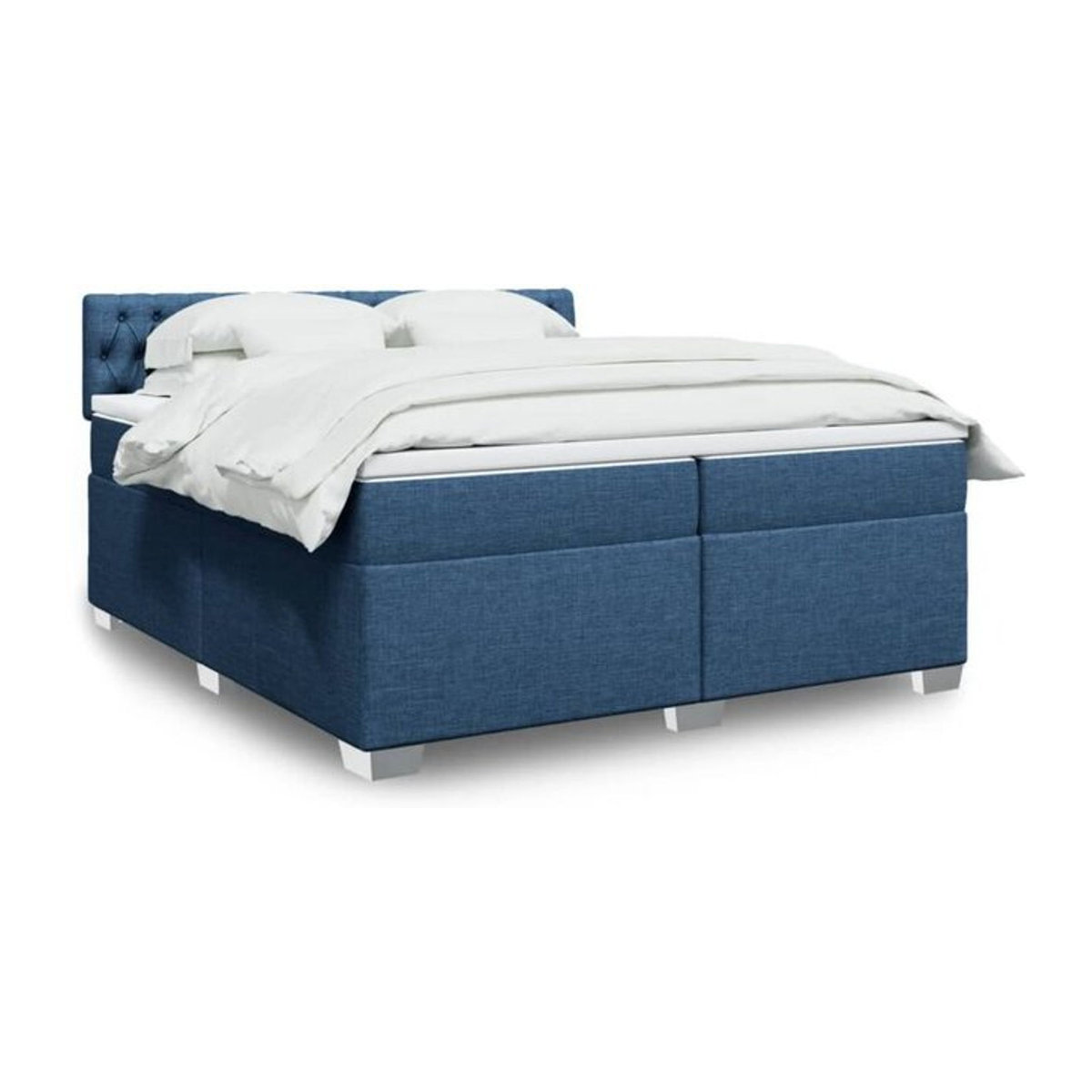 Vidaxl Boxspringbett mit Matratze in Blau und Weiß aus Stoff, B/T/H: 200 x 200 x 100,5 cm - Bild 1