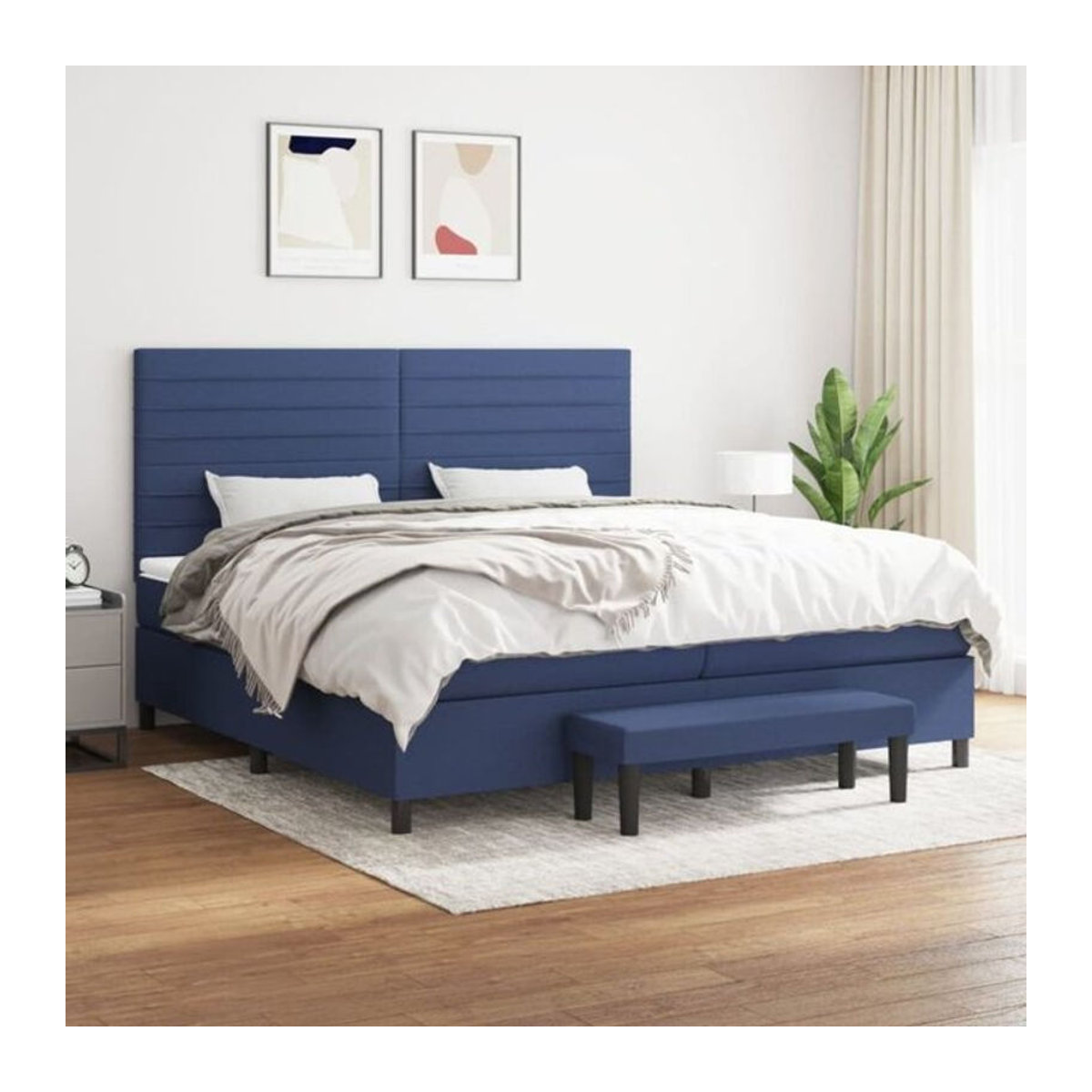 vidaxl Boxspringbett mit Matratze in Blau und Weiß aus Stoff, B/T/H: 200 x 200 x 118 cm - Bild 1
