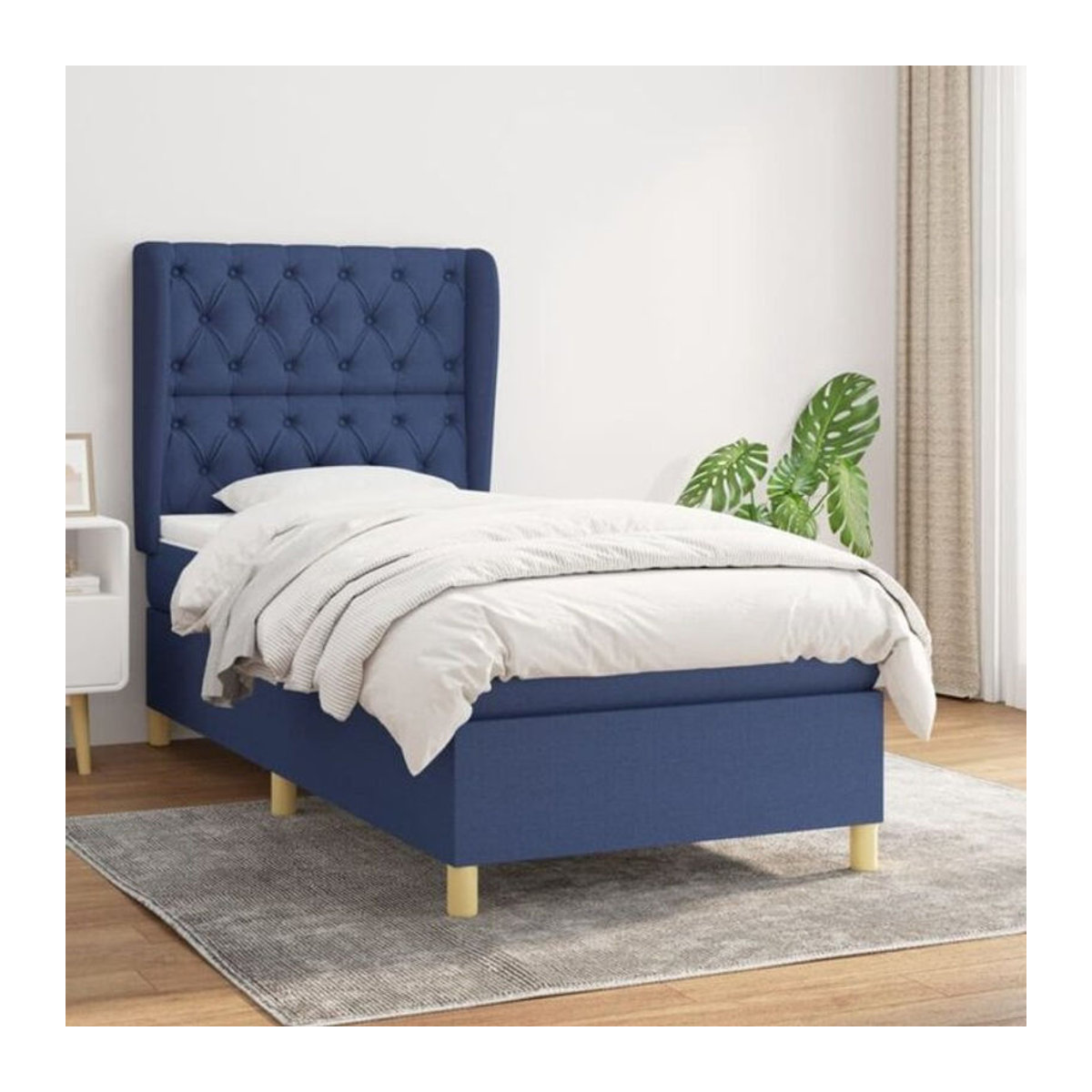 Vidaxl Boxspringbett mit Matratze in Blau und Weiß aus Stoff, B/T/H: 80 x 200 x 118 cm - Bild 1