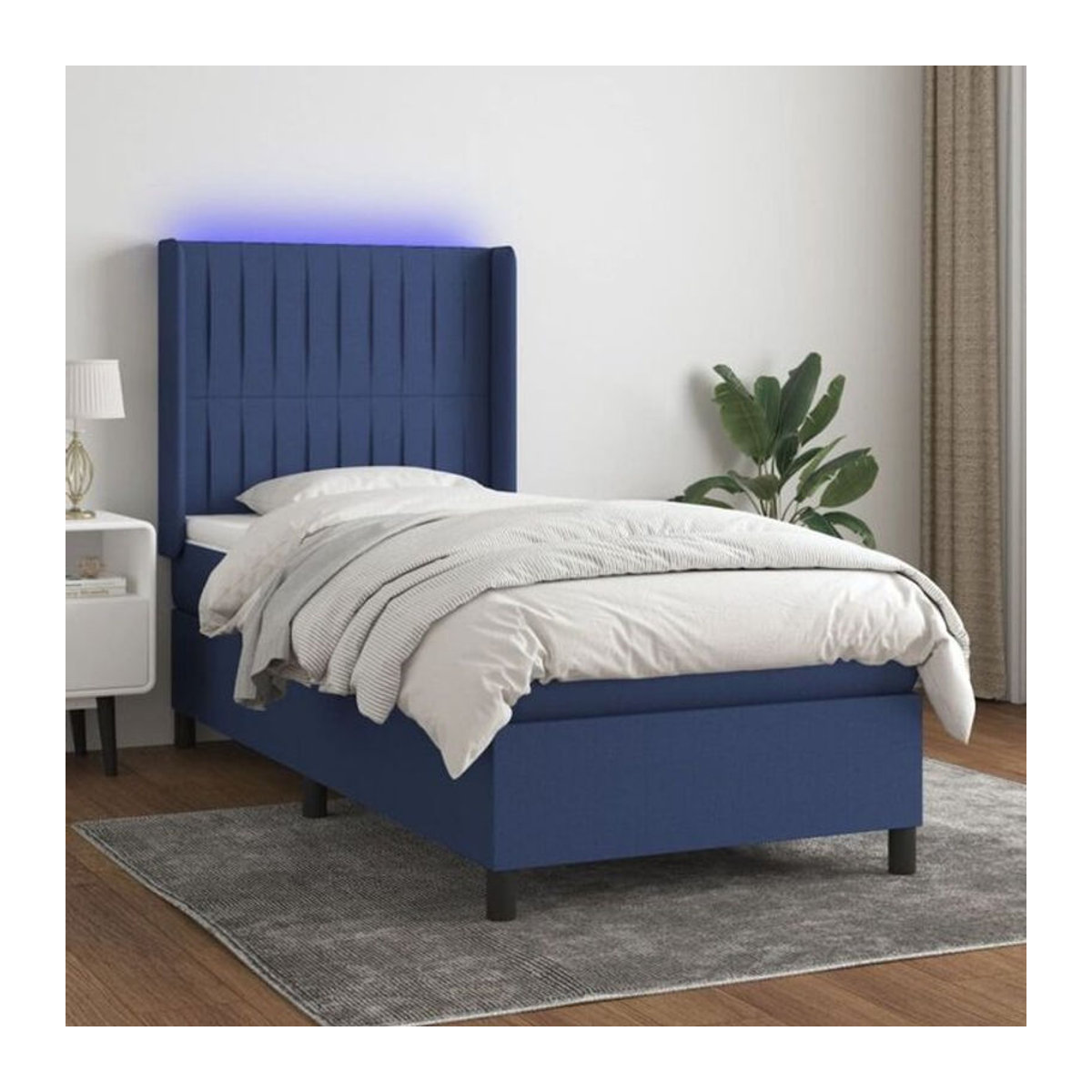 vidaxl Boxspringbett mit Matratze in Blau und Weiß aus Stoff, B/T/H: 90 x 190 x 128 cm - Bild 1