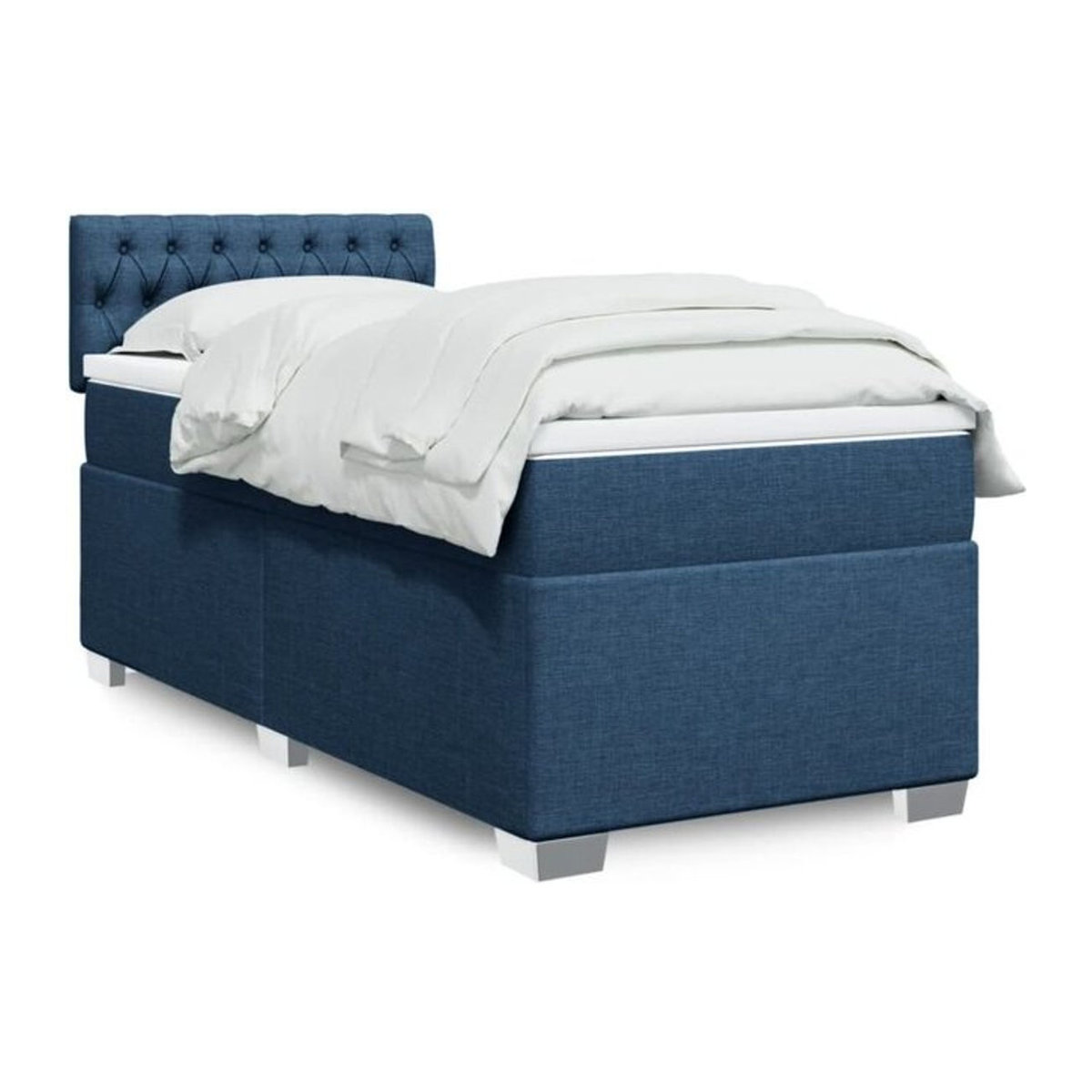 vidaxl Boxspringbett mit Matratze in Blau und Weiß aus Stoff, B/T/H: 90 x 200 x 100,5 cm - Bild 1