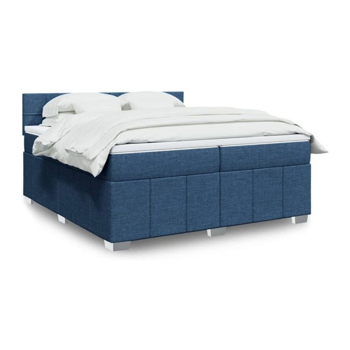 Vidaxl Boxspringbett mit Matratze in Blau und Weiß aus Stoff, Modernes Design, B/T: 200 x 200 cm - Bild 1