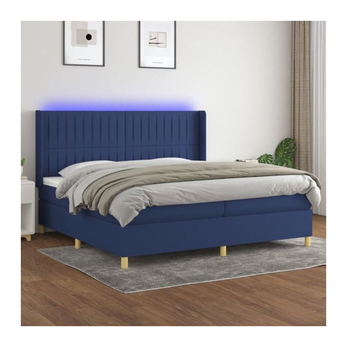 vidaxl Boxspringbett mit Matratze in Blau und Weiß aus Stoff, Modernes Design, B/T: 200 x 200 cm - Bild 1