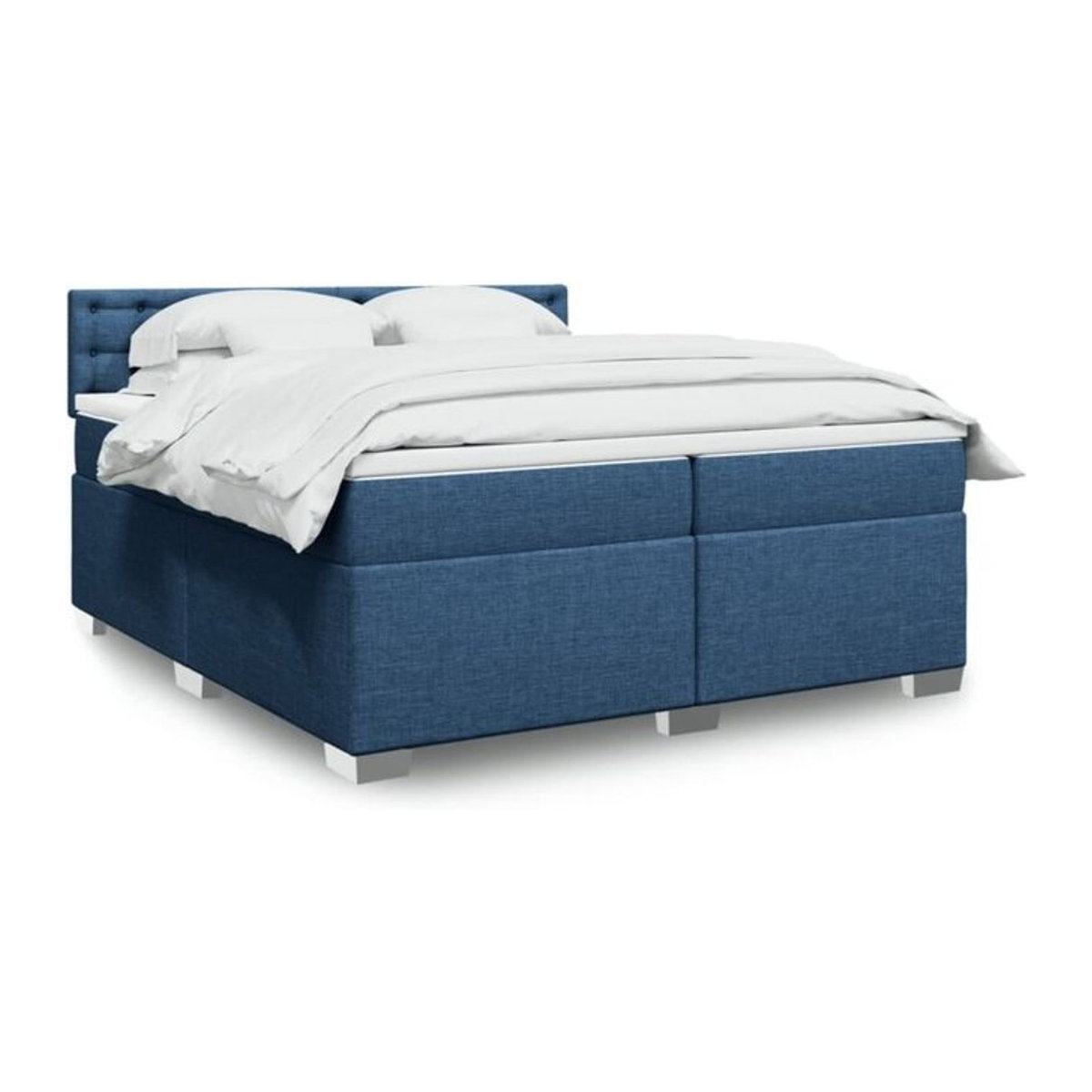 Vidaxl Boxspringbett mit Matratze in Blau und Weiß aus Stoff, Modernes Design, B/T: 200 x 200 cm - Bild 1