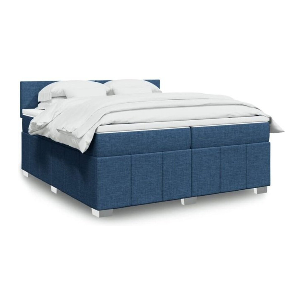 Vidaxl Boxspringbett mit Matratze in Blau und Weiß aus Stoff, Modernes Design, B/T/H: 200 x 200 x 100,5 cm - Bild 1