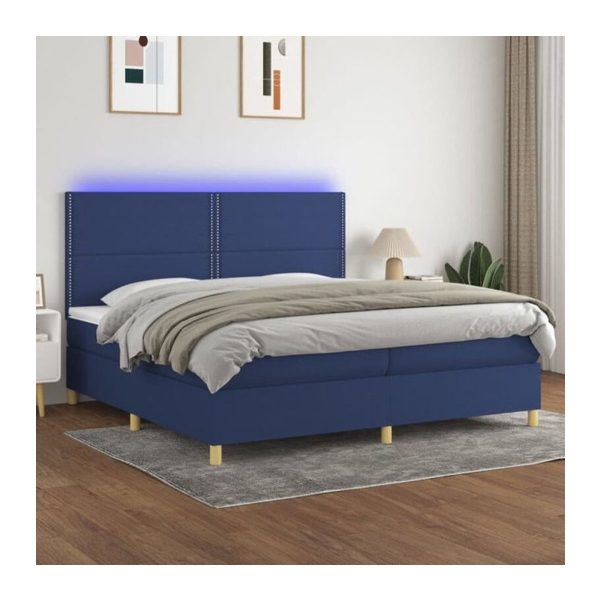 vidaxl Boxspringbett mit Matratze in Blau und Weiß aus Stoff, Modernes Design, B/T/H: 200 x 200 x 203 cm - Bild 1