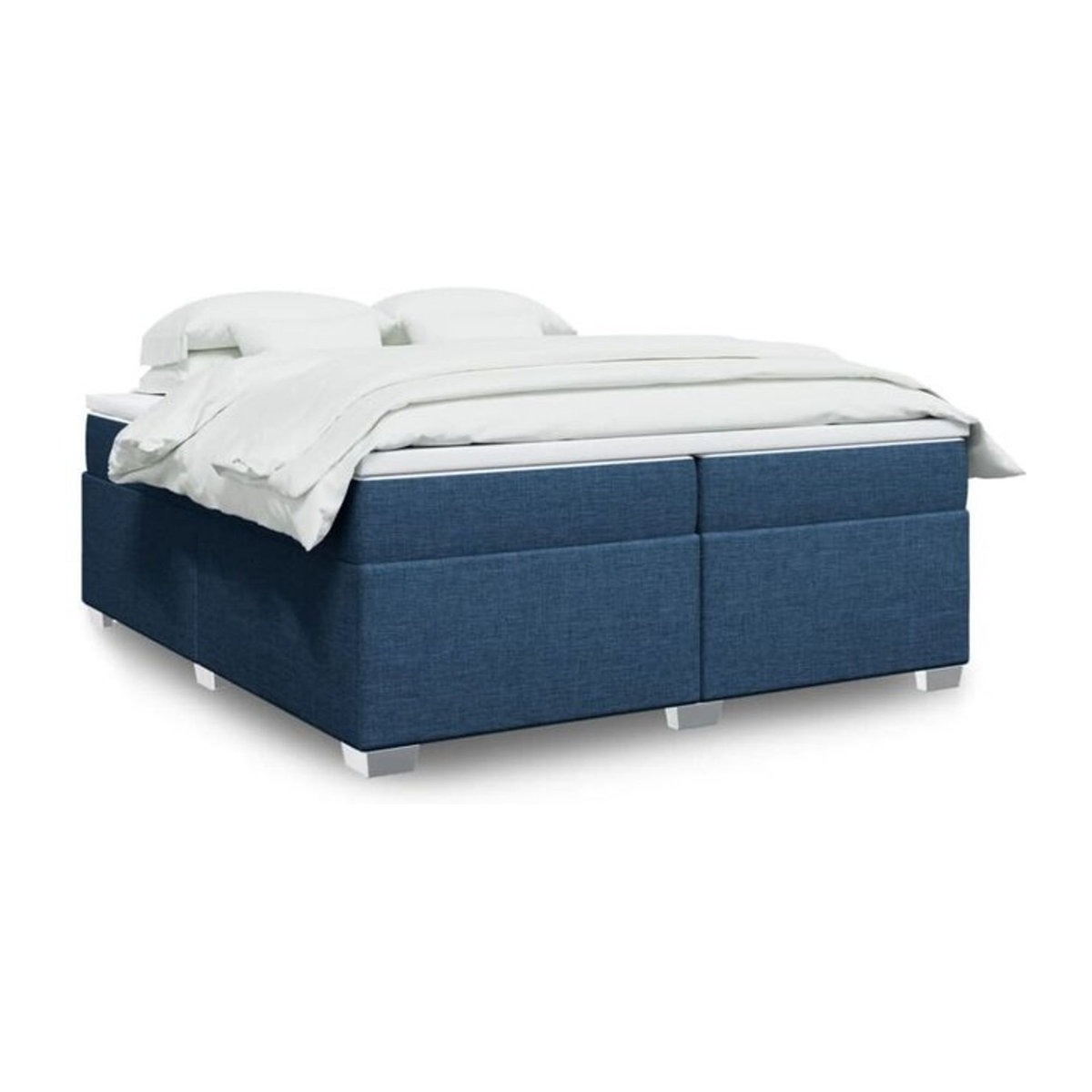 Vidaxl Boxspringbett mit Matratze in Blau und Weiß aus Stoff, Modernes Design, B/T/H: 200 x 200 x 46 cm - Bild 1