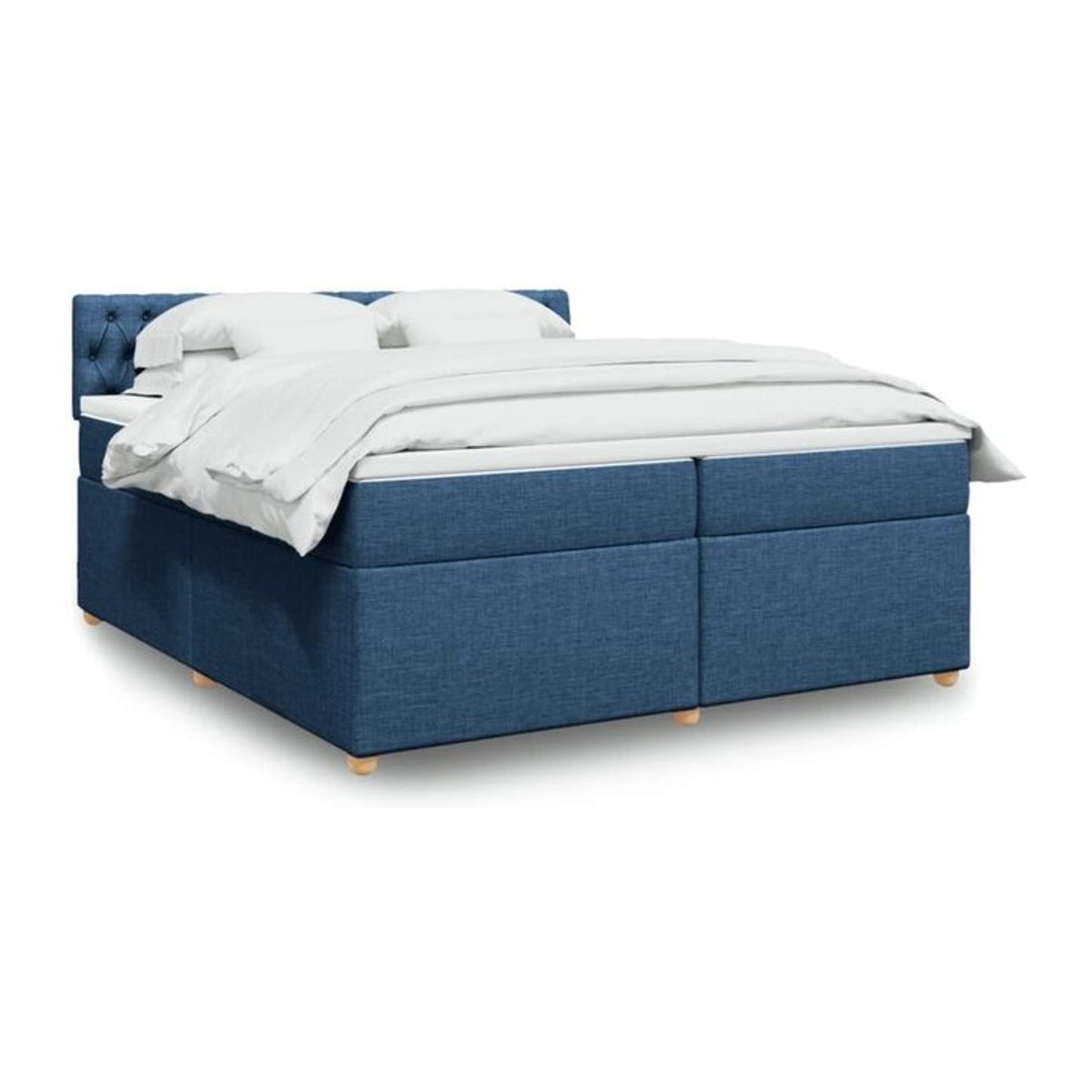 Vidaxl Boxspringbett mit Matratze in Blau und Weiß aus Stoff und Holz, Modernes Design, B/T: 200 x 200 cm - Bild 1