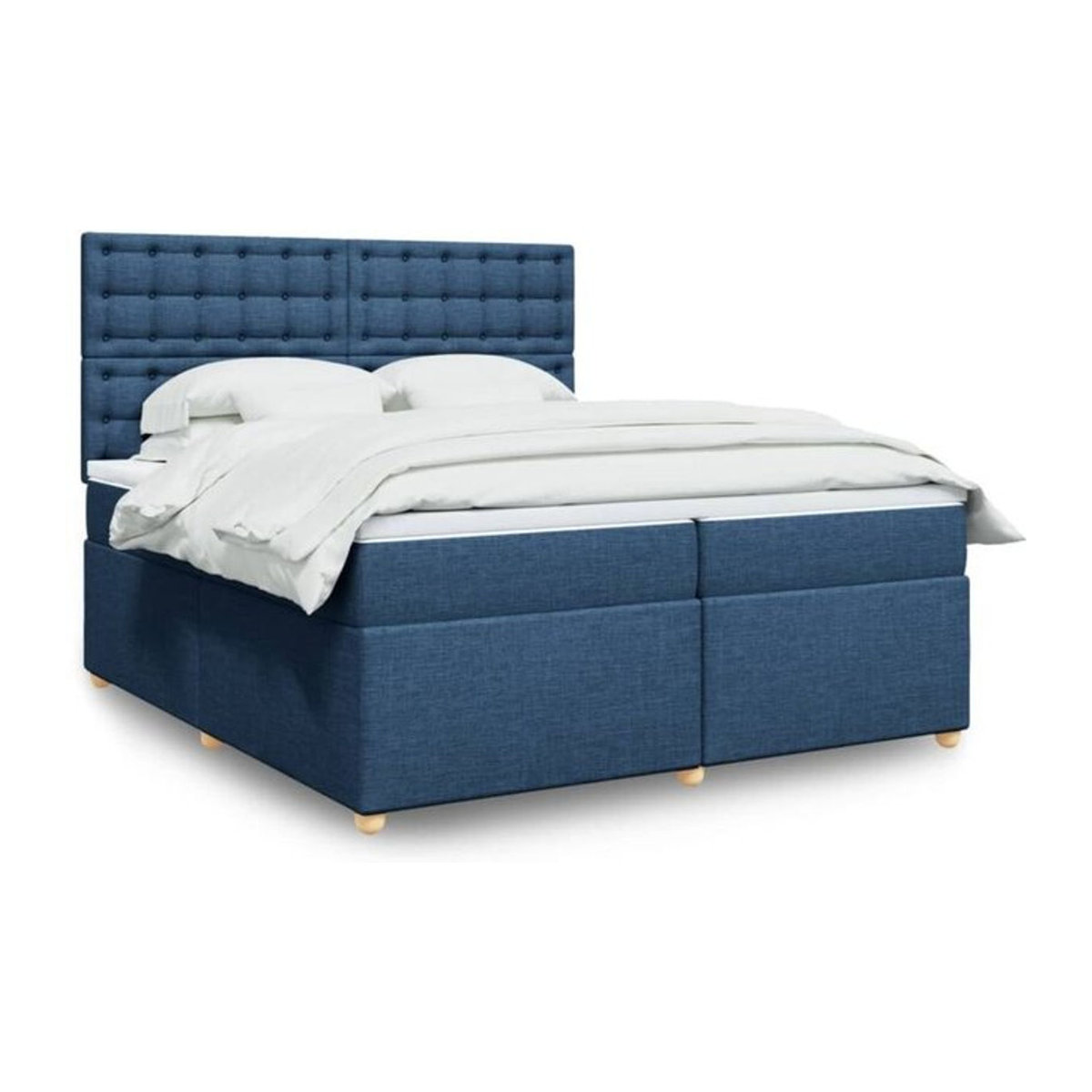 Vidaxl Boxspringbett mit Matratze in Blau und Weiß aus Stoff und Holzwerkstoff, B/T/H: 200 x 200 x 150,5 cm - Bild 1