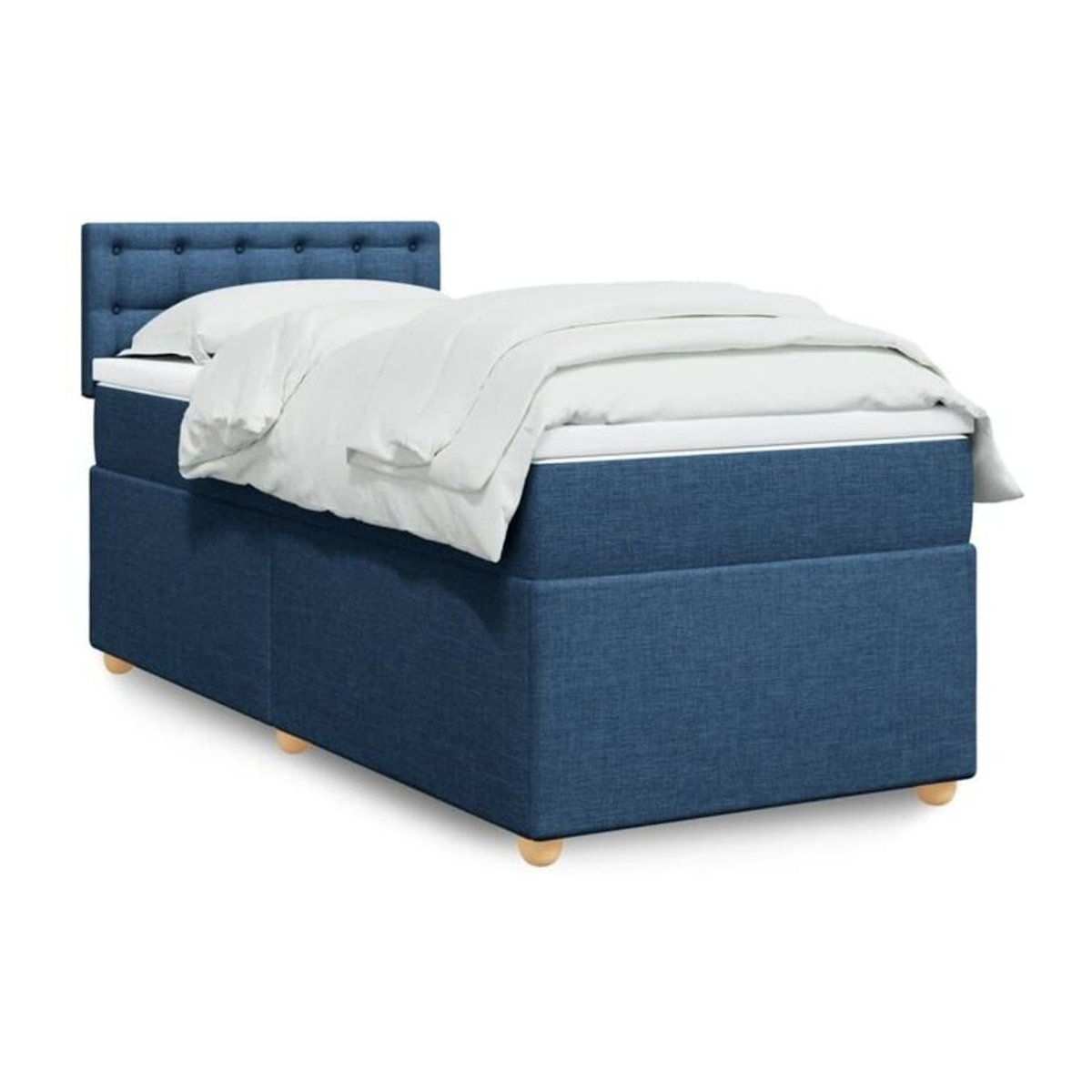 vidaxl Boxspringbett mit Matratze in Blau und Weiß aus Stoff und Holzwerkstoff B/T/H: 90 x 200 x 100,5 cm - Bild 1