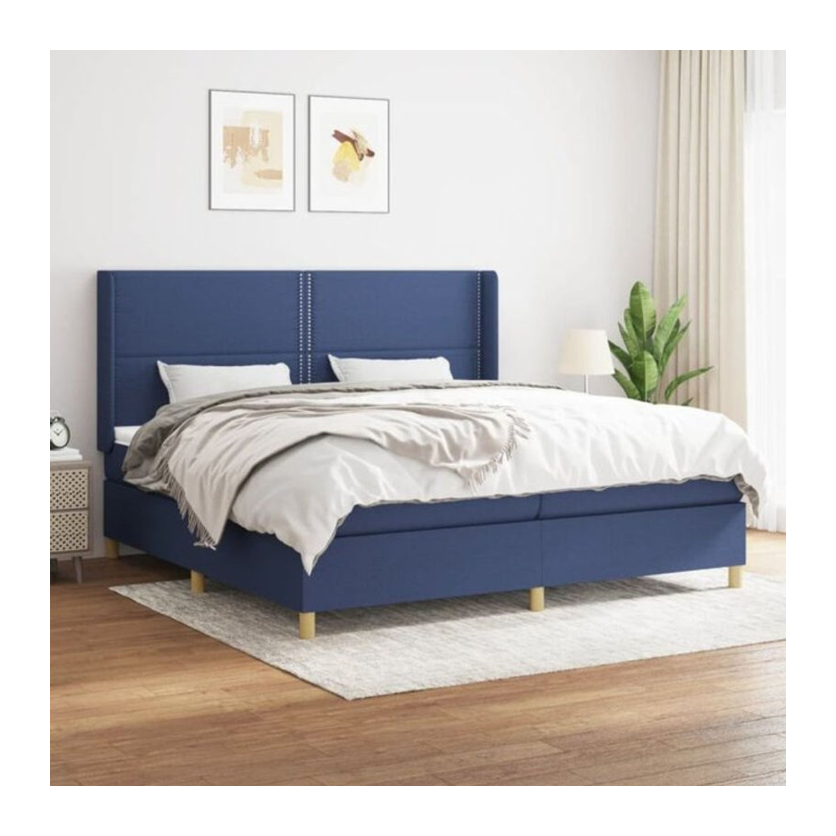 Vidaxl Boxspringbett mit Matratze in Blau und Weiß aus Stoff und Massivholz B/T/H: 200 x 200 x 118 cm - Bild 1