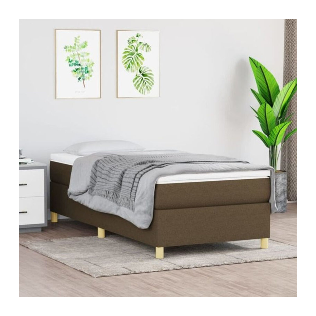 Vidaxl Boxspringbett mit Matratze in Braun aus Stoff, B/T/H: 100 x 200 x 35 cm - Bild 1
