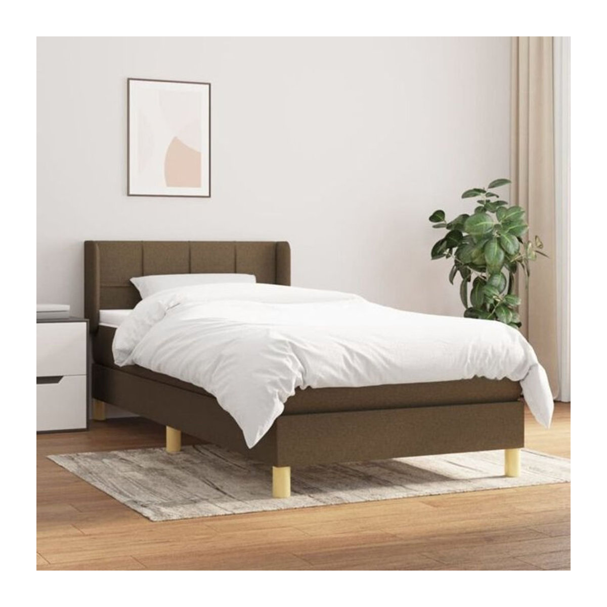 vidaxl Boxspringbett mit Matratze in Braun aus Stoff, B/T/H: 90 x 190 cm - Bild 1