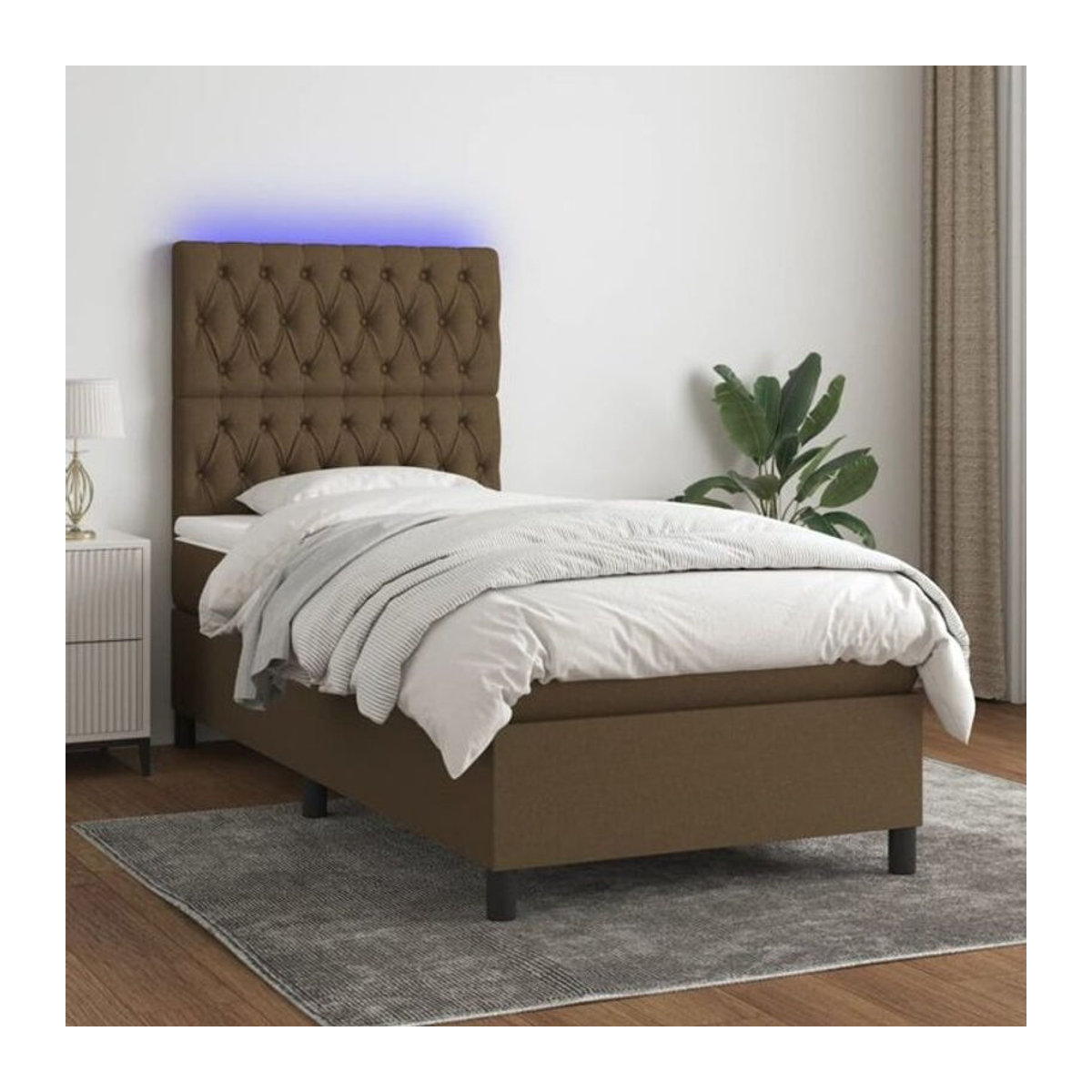vidaxl Boxspringbett mit Matratze in Braun aus Stoff und Holz, B/B: 90 x 200 cm - Bild 1