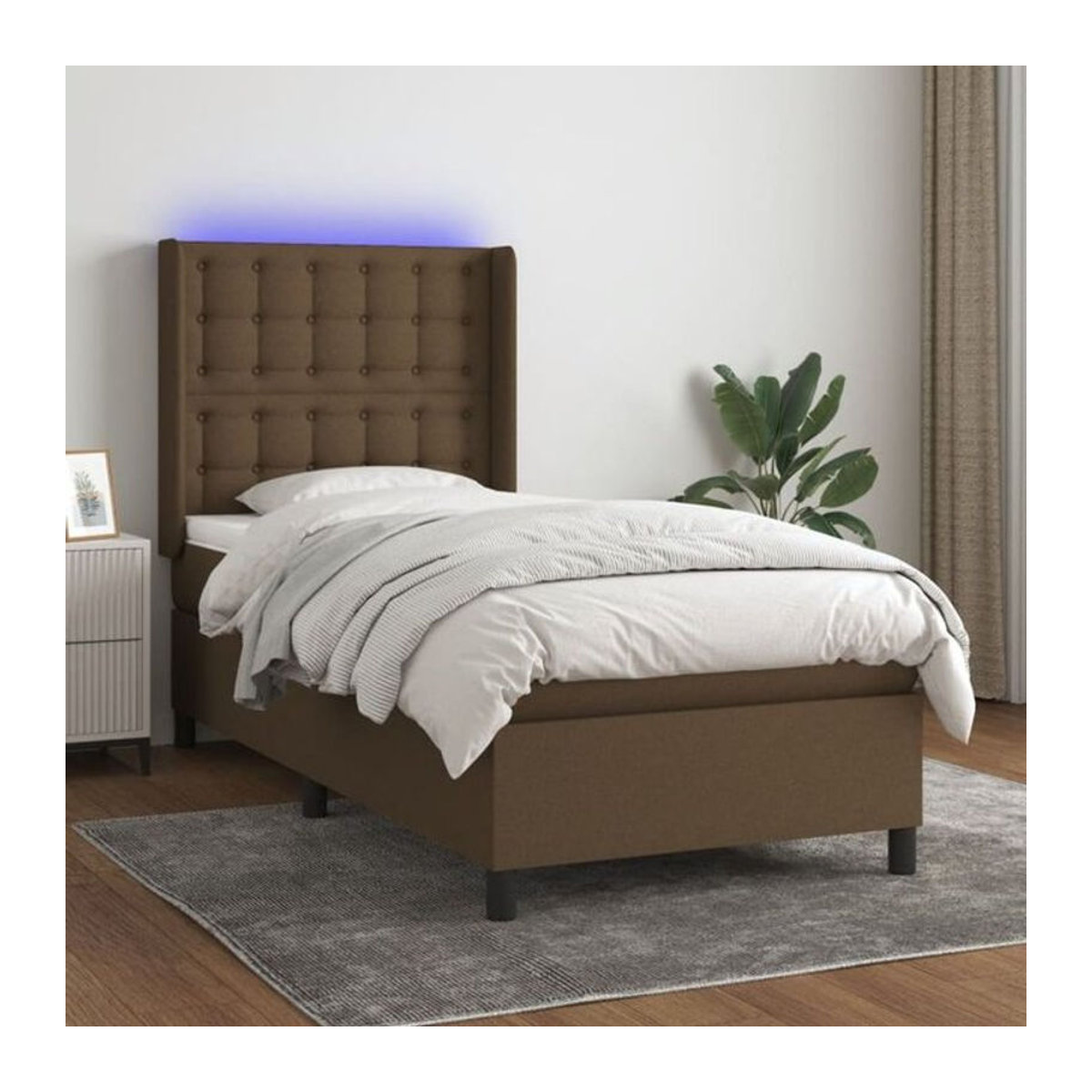 vidaxl Boxspringbett mit Matratze in Braun aus Stoff und Holzwerkstoff B/T/H: 90 x 200 x 118 cm - Bild 1