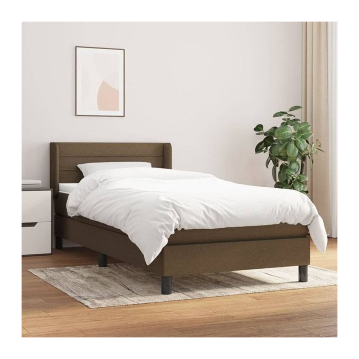 vidaxl Boxspringbett mit Matratze in Braun aus Stoff und Massivholz, B/T/H: 90 x 190 cm, Modernes Design - Bild 1