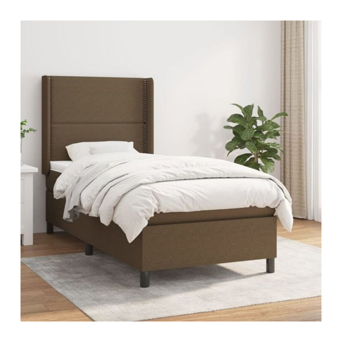 Vidaxl Boxspringbett mit Matratze in Braun aus Stoff und Massivholz, B/T/H: 90 x 200 x 118 cm - Bild 1