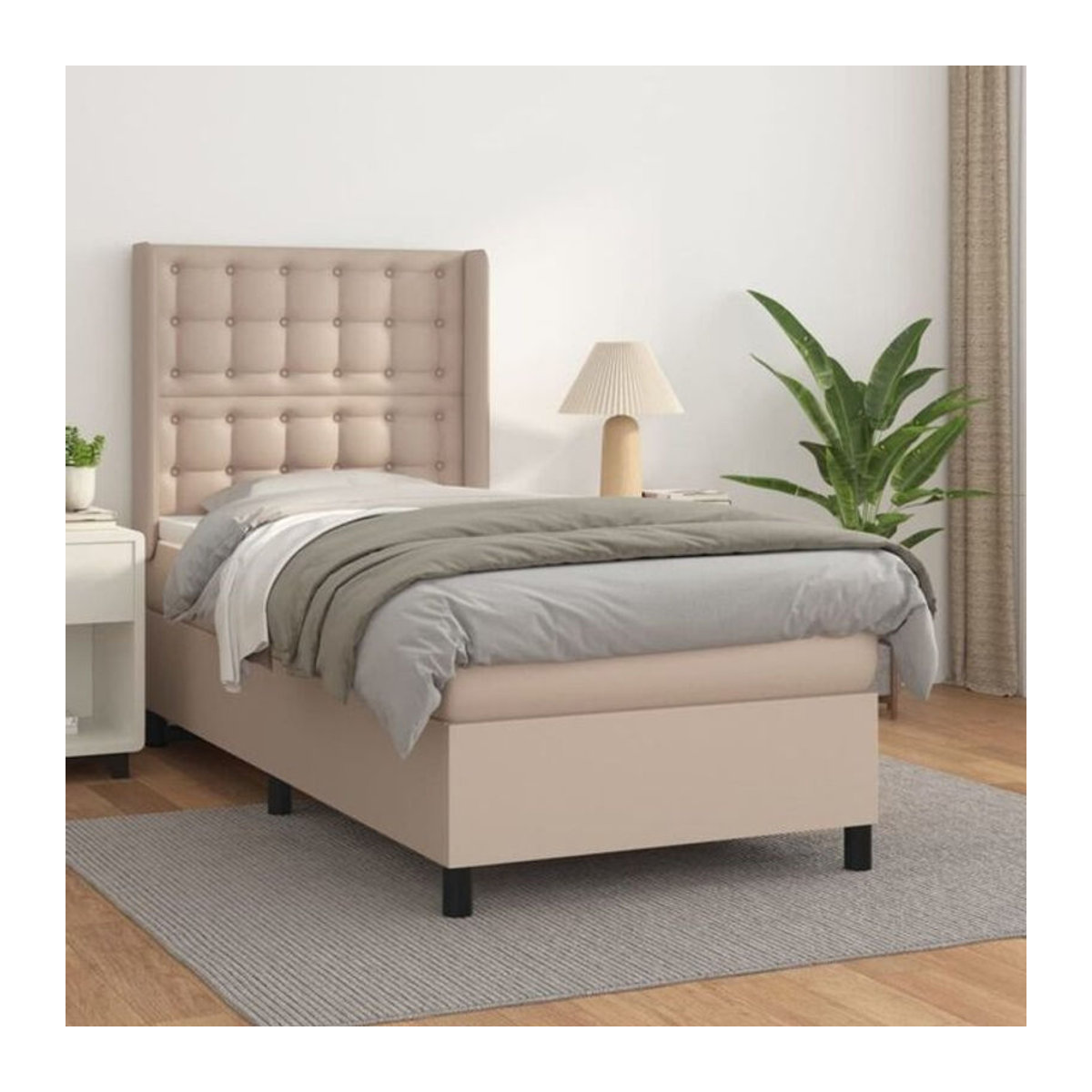 vidaxl Boxspringbett mit Matratze in Braun und Beige aus Kunstleder, B/T/H: 90 x 200 x 118 cm - Bild 1