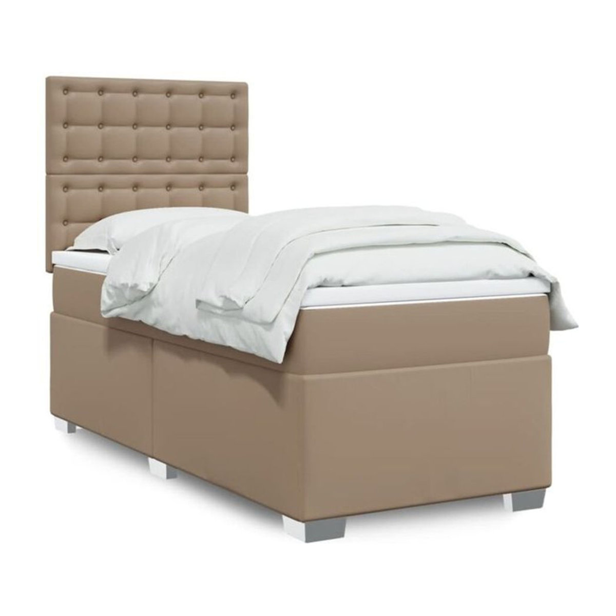 vidaxl Boxspringbett mit Matratze in Braun und Weiß aus Kunstleder, B/T/H: 90 x 200 x 150,5 cm - Bild 1