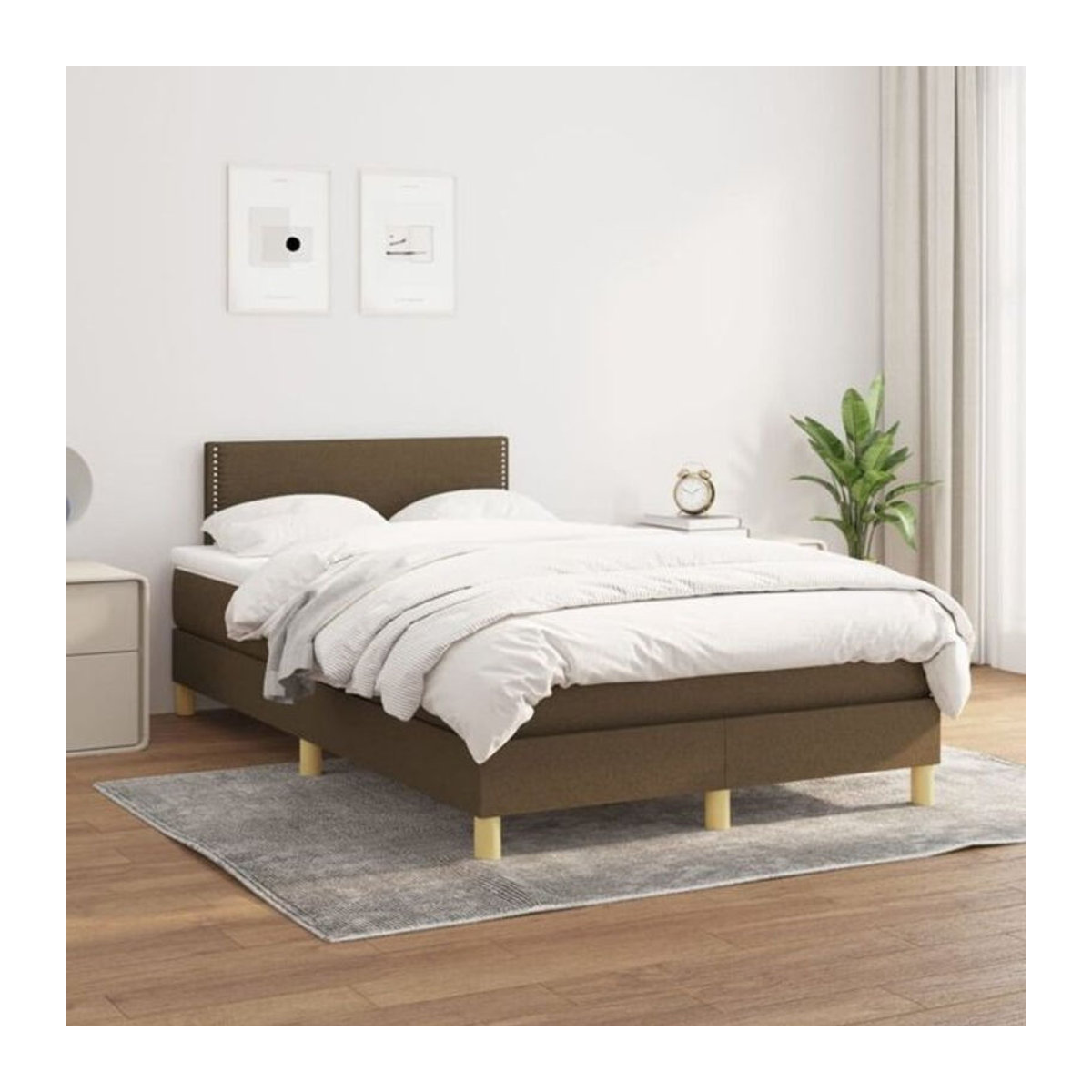 vidaxl Boxspringbett mit Matratze in Braun und Weiß aus Stoff, B/B/H: 120 x 200 x 78 cm - Bild 1