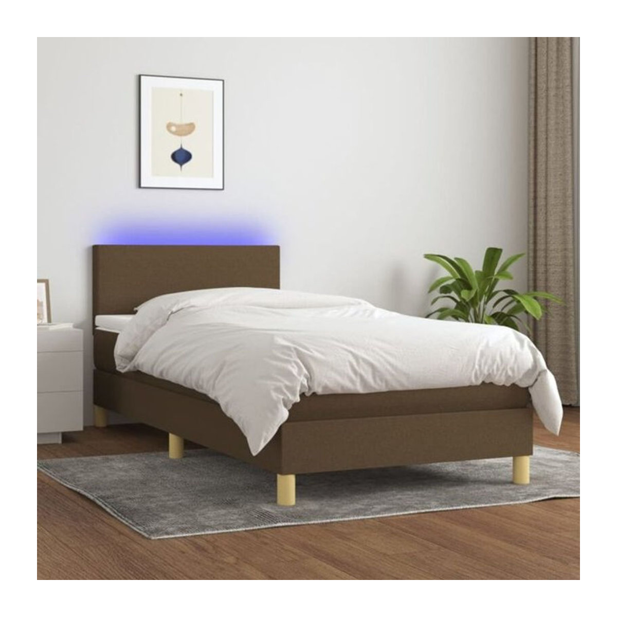 vidaxl Boxspringbett mit Matratze in Braun und Weiß aus Stoff, B/T/H: 90 x 190 cm - Bild 1