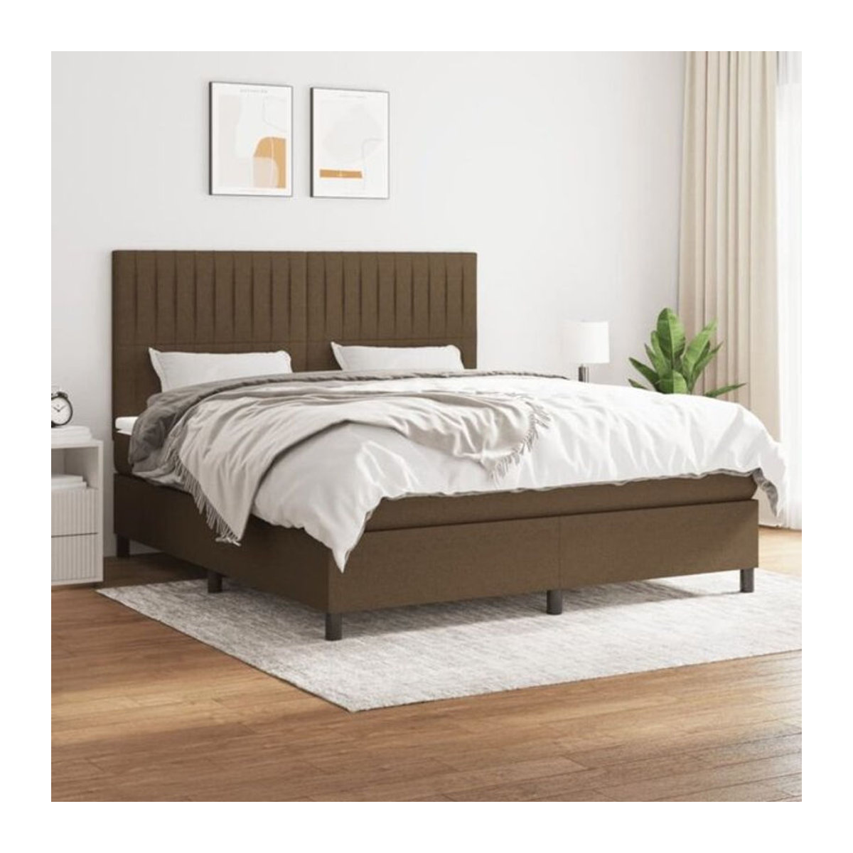 Vidaxl Boxspringbett mit Matratze in Braun und Weiß aus Stoff, Modern, B/T: 160 x 200 cm - Bild 1