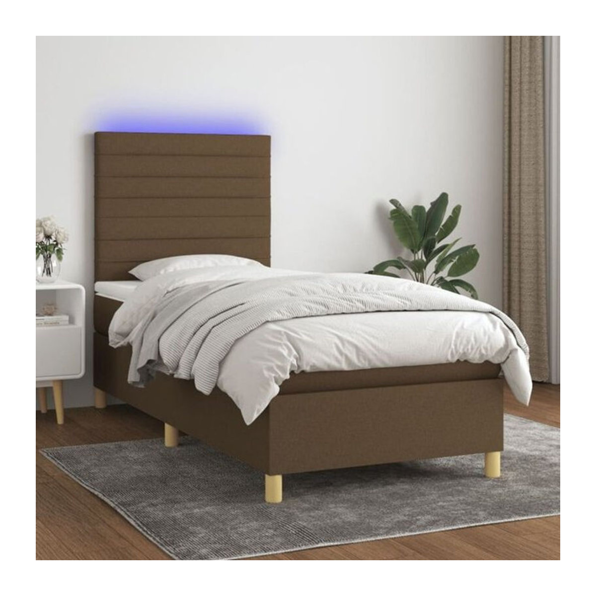 vidaxl Boxspringbett mit Matratze in Braun und Weiß aus Stoff und Holzwerkstoff B/T/H: 200 x 100 x 118 cm - Bild 1