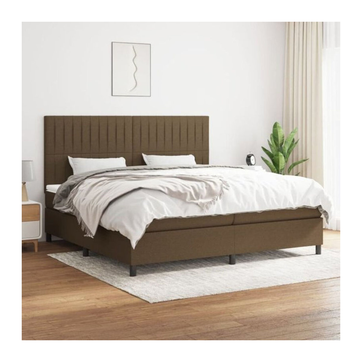 Vidaxl Boxspringbett mit Matratze in Braun und Weiß aus Stoff und Holzwerkstoff, B/T/H: 200 x 200 x 118 cm - Bild 1