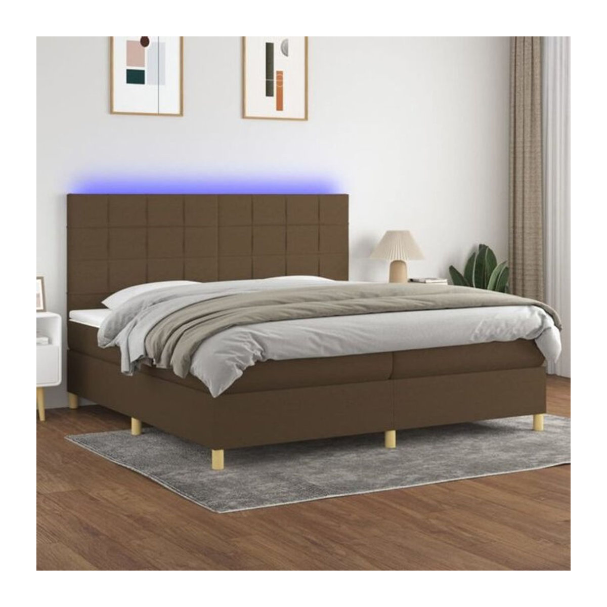 Vidaxl Boxspringbett mit Matratze in Braun und Weiß aus Stoff und Holzwerkstoff, B/T/H: 200 x 200 x 118 cm - Bild 1