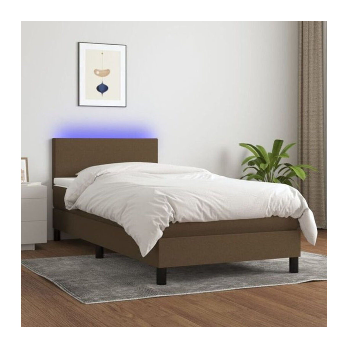 vidaxl Boxspringbett mit Matratze in Braun und Weiß aus Stoff und Holzwerkstoff, B/T/H: 90 x 200 x 78 cm - Bild 1