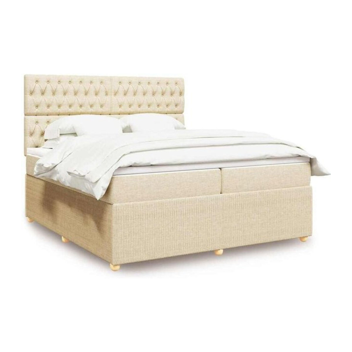 vidaxl Boxspringbett mit Matratze in Creme, klassisches Design aus Stoff, B/T/H: 200 x 200 x 140,5 cm - Bild 1
