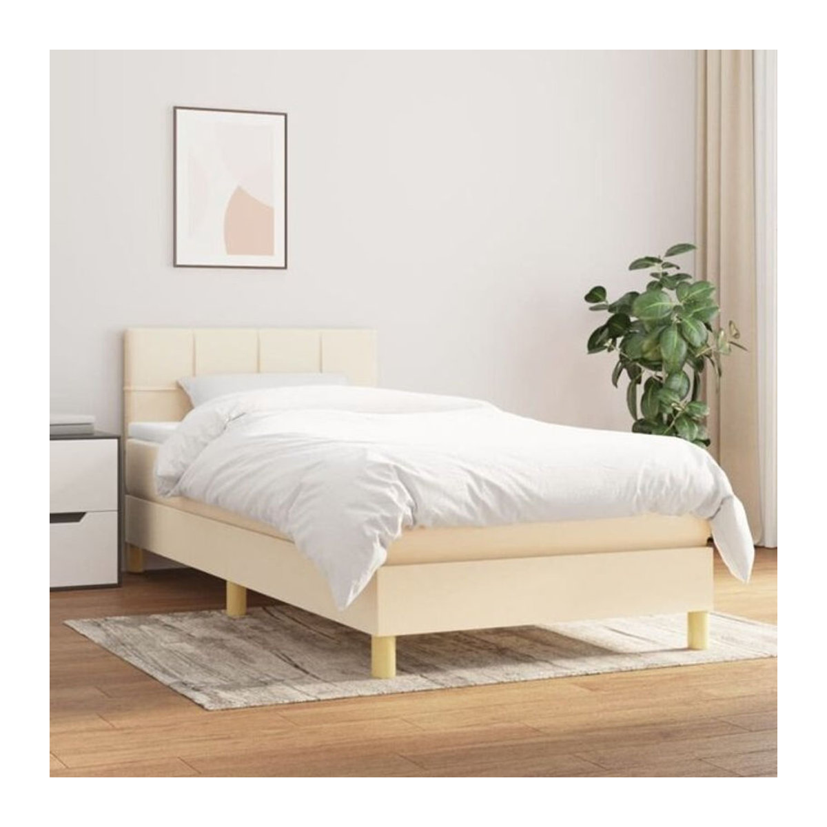 vidaxl Boxspringbett mit Matratze in Creme, minimalistisches Design aus Stoff, B/T/H: 90 x 200 x 78 cm - Bild 1