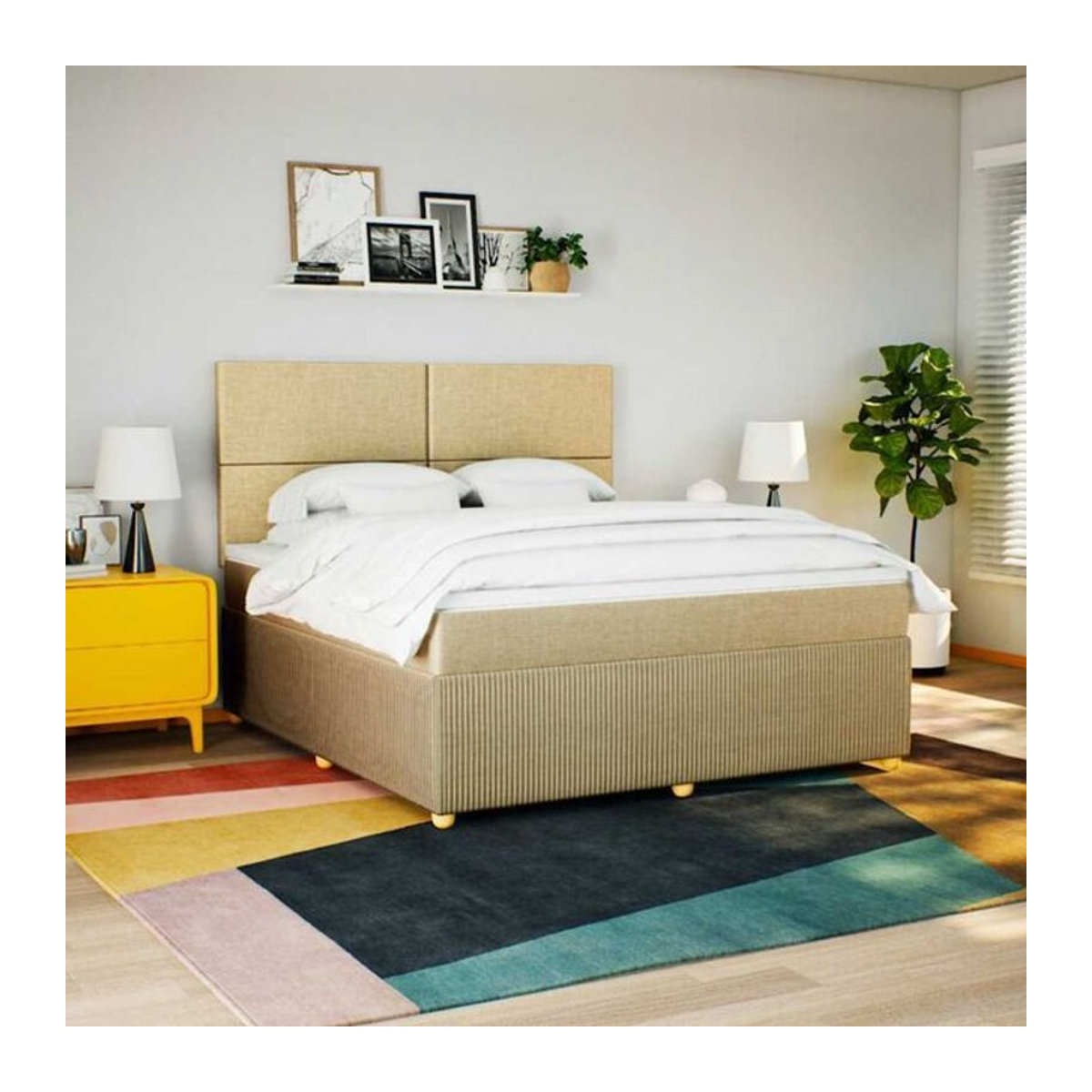 vidaxl Boxspringbett mit Matratze in Creme und Beige aus Stoff, B/T/H: 180 x 200 x 140,5 cm - Bild 1
