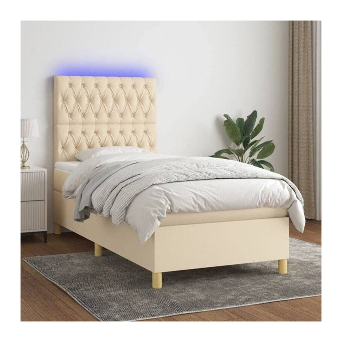 vidaxl Boxspringbett mit Matratze in Creme und Beige aus Stoff, B/T/H: 90 x 190 cm - Bild 1