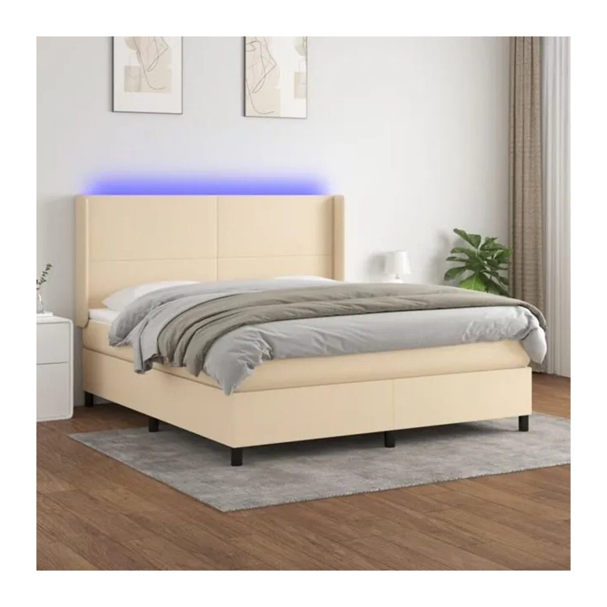 vidaxl Boxspringbett mit Matratze in Creme und Beige aus Stoff und Massivholz, B/T: 160 x 200 cm - Bild 1