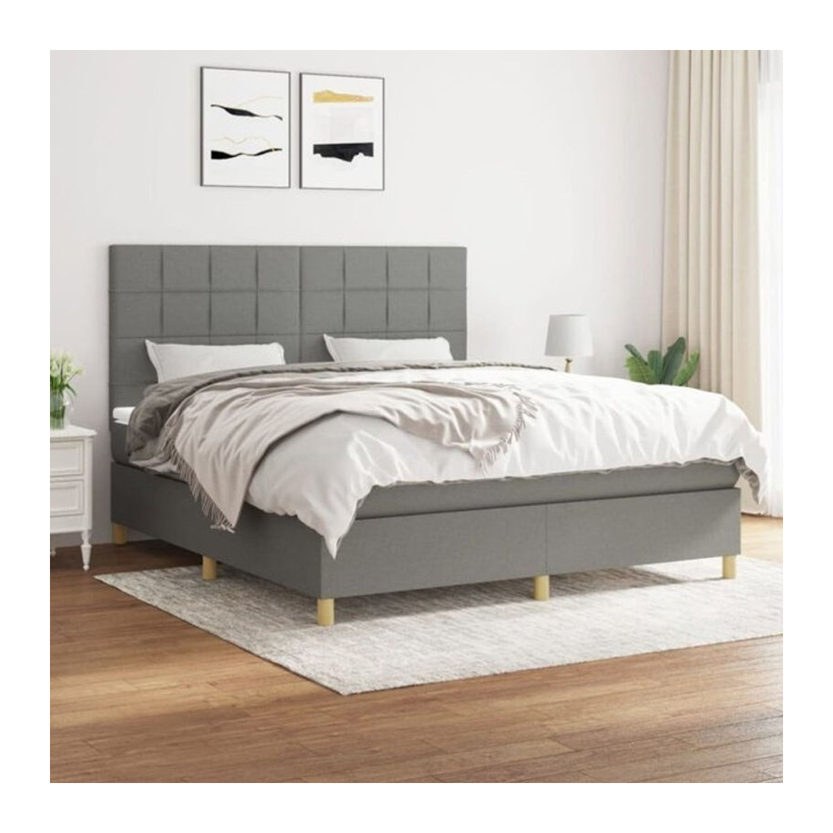 vidaxl Boxspringbett mit Matratze in Dunkelgrau aus Stoff, B/T: 180 x 200 cm - Bild 1