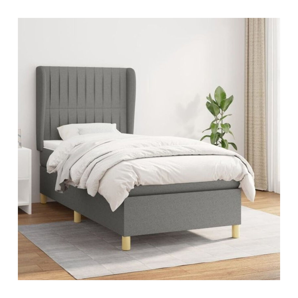 vidaxl Boxspringbett mit Matratze in Dunkelgrau aus Stoff, B/T: 90 x 200 cm - Bild 1