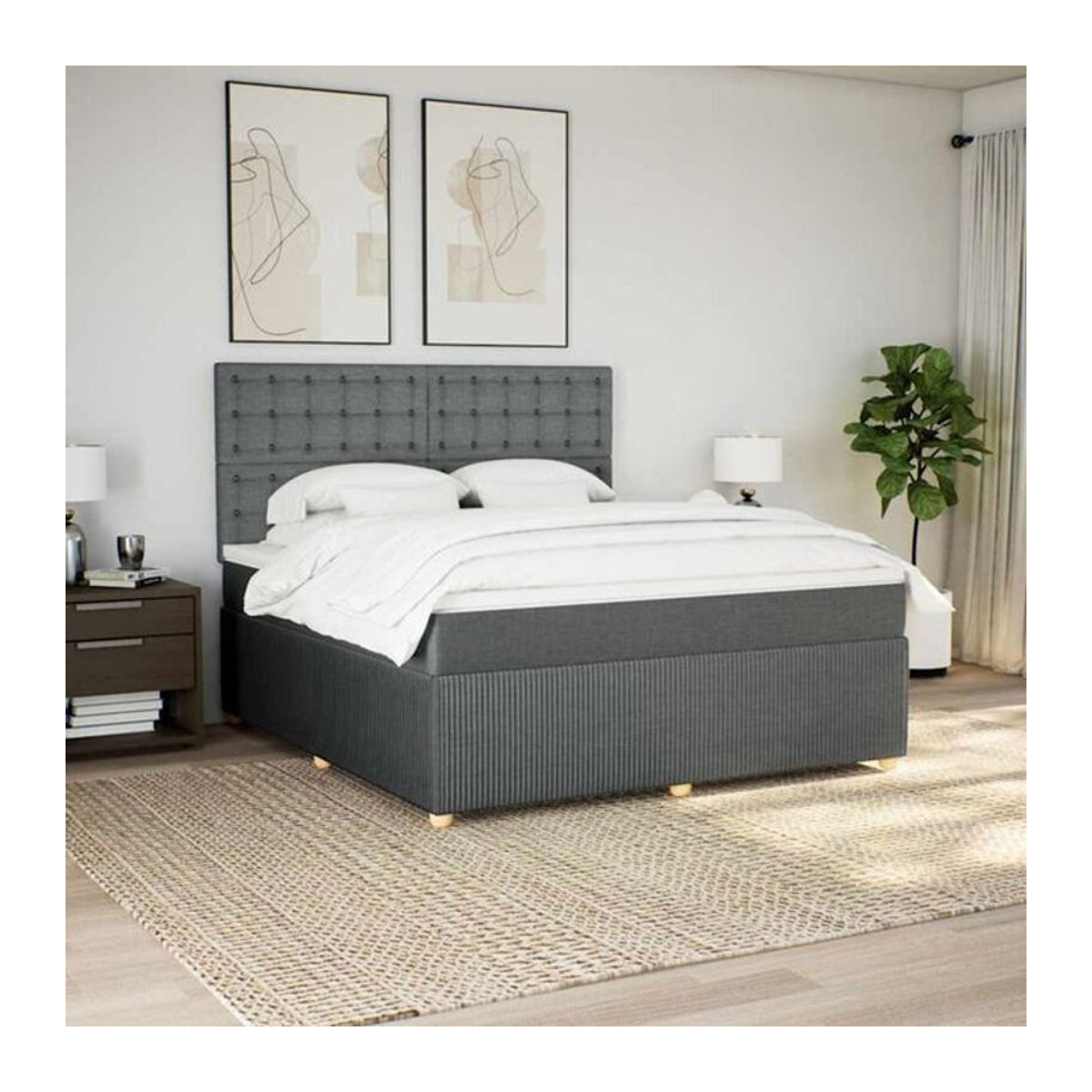 vidaxl Boxspringbett mit Matratze in Dunkelgrau aus Stoff B/T/H: 180 x 200 x 150,5 cm - Bild 1