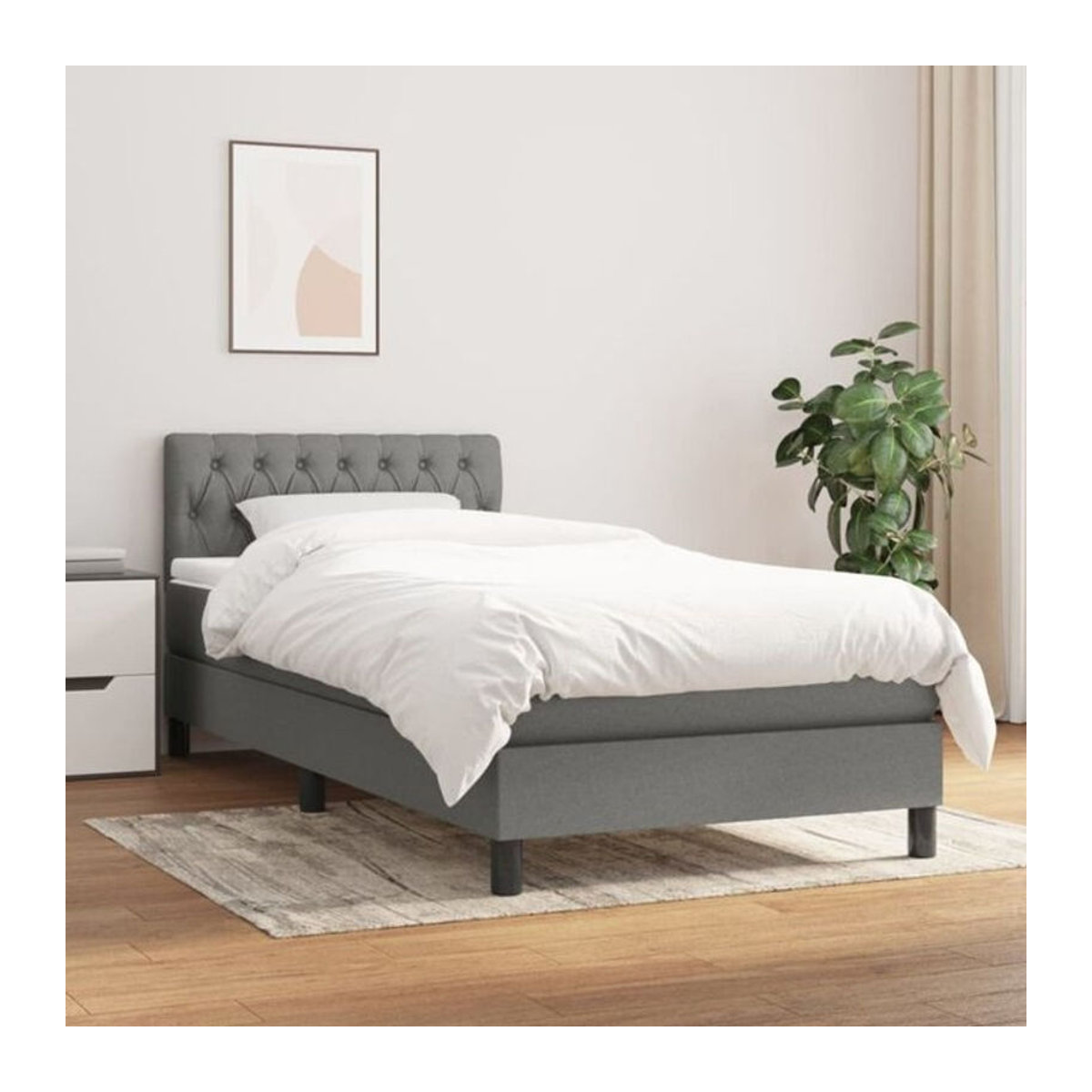 vidaxl Boxspringbett mit Matratze in Dunkelgrau aus Stoff B/T/H: 90 x 200 cm - Bild 1