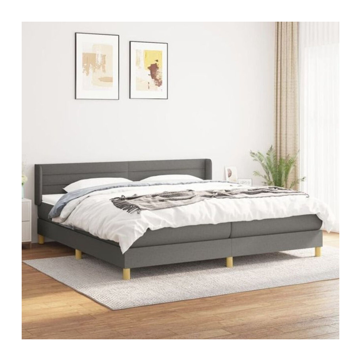 vidaxl Boxspringbett mit Matratze in Dunkelgrau, B/T: 200 x 200 cm, modernes Schlafzimmerbett aus Stoff und Massivholz - Bild 1