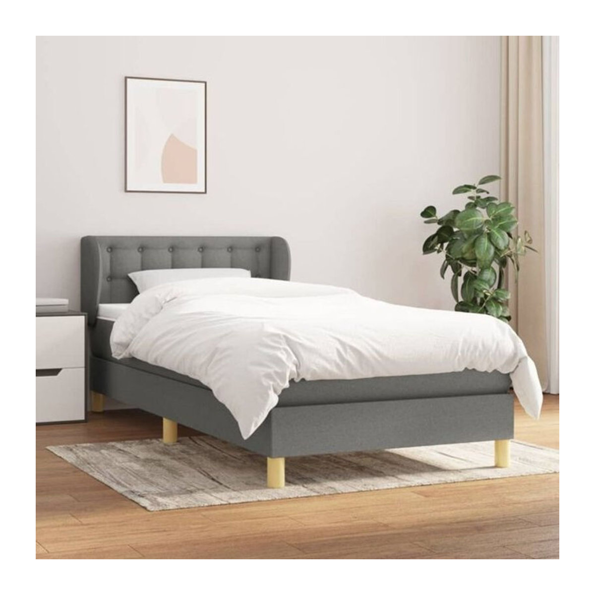 vidaxl Boxspringbett mit Matratze in Dunkelgrau, B/T/H: 90 x 200 cm, Stoff - Bild 1