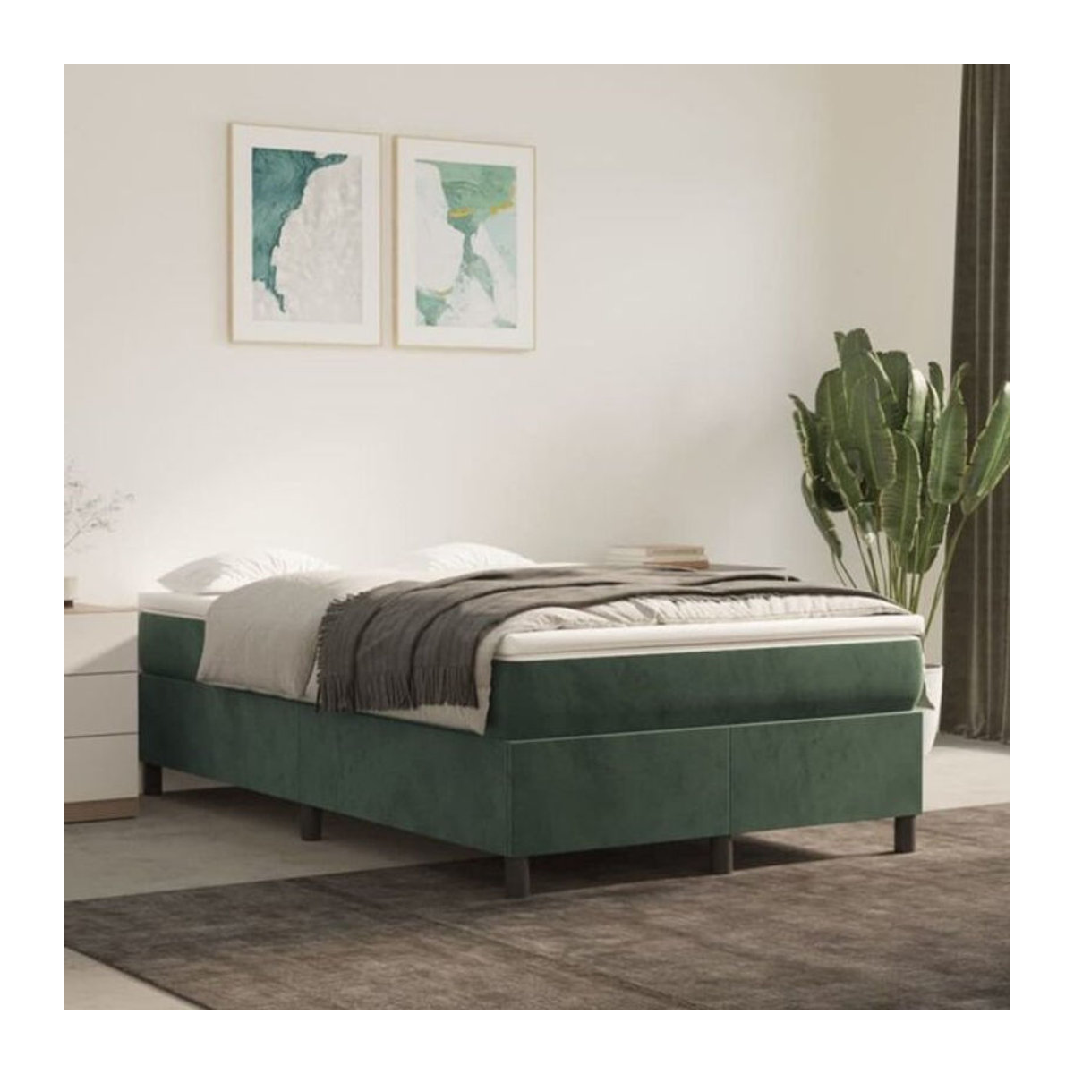 Vidaxl Boxspringbett mit Matratze in Dunkelgrün aus Samt, B/T/H: 120 x 200 x 35 cm - Bild 1