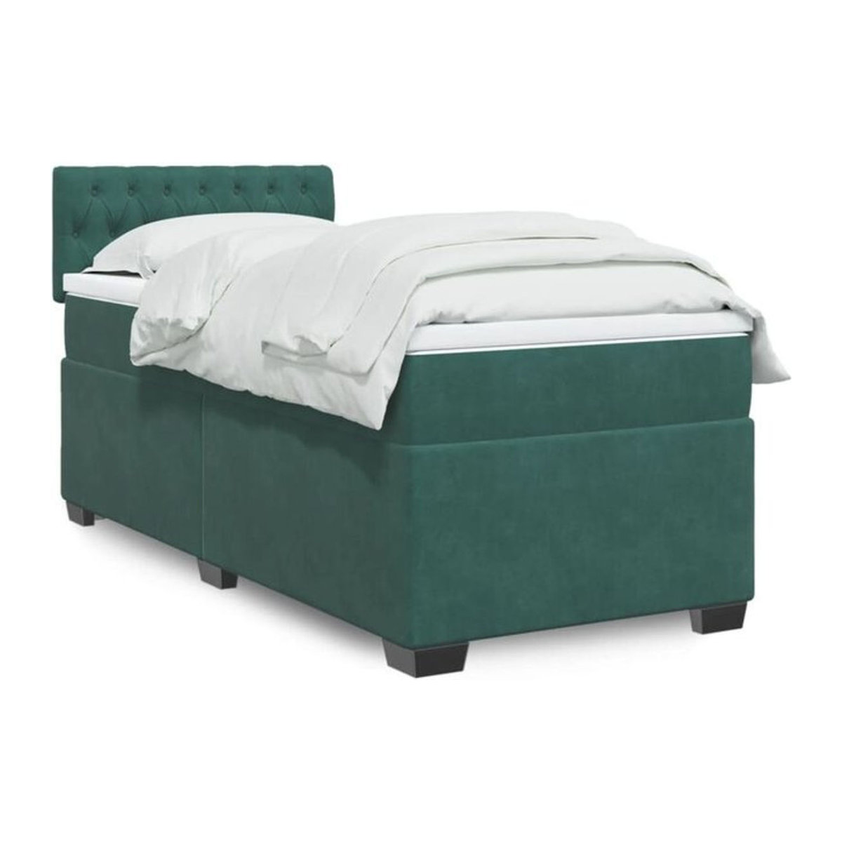 Vidaxl Boxspringbett mit Matratze in Dunkelgrün aus Samt, B/T/H: 90 x 190 x 100,5 cm - Bild 1