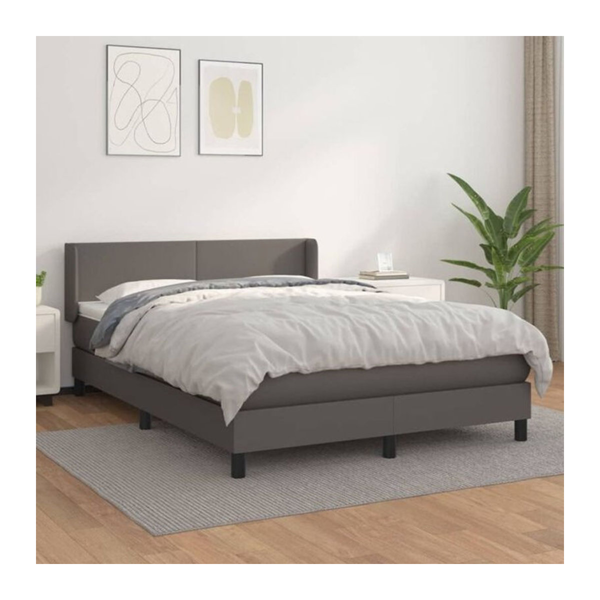vidaxl Boxspringbett mit Matratze in Grau aus Kunstleder B/T: 140 x 190 cm - Bild 1