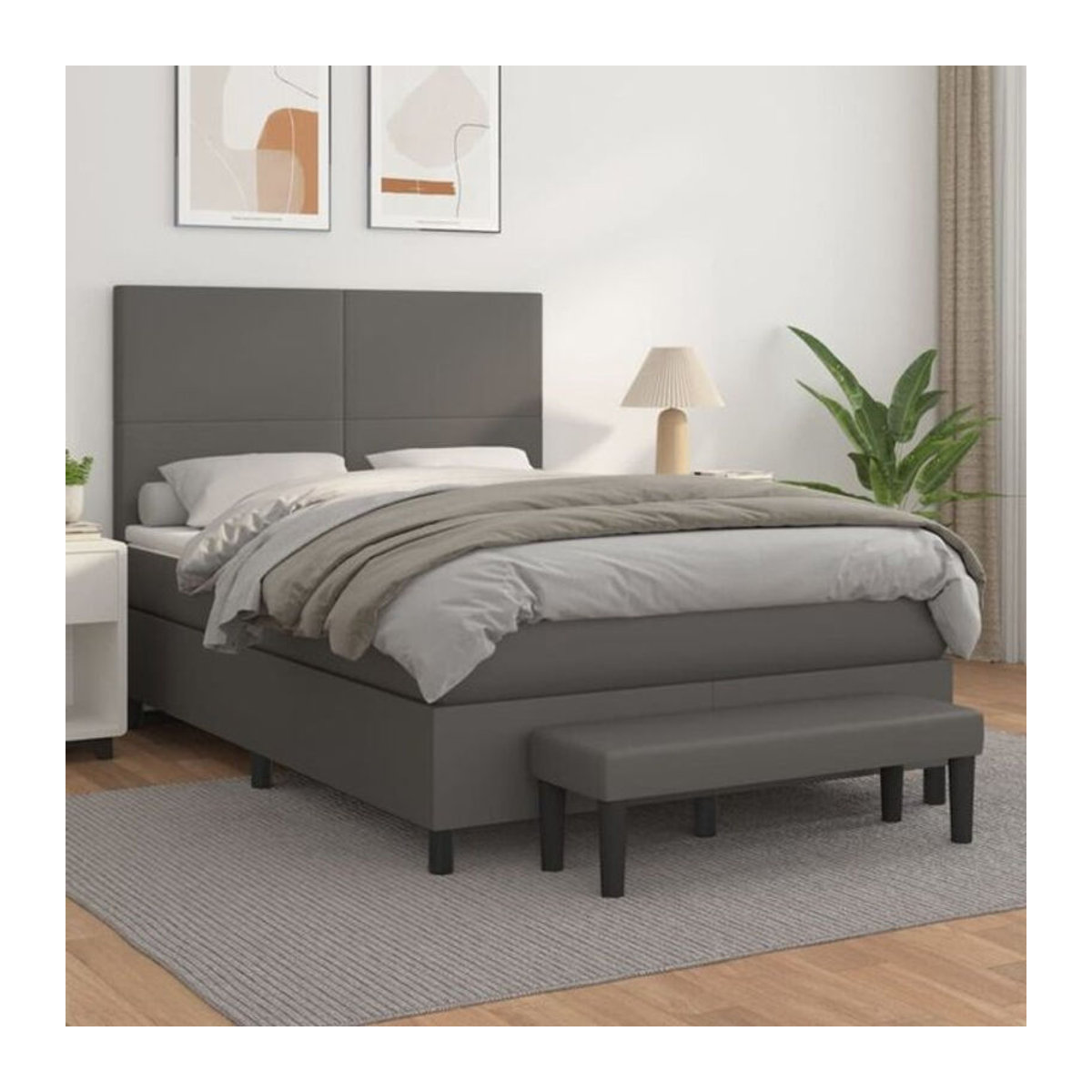vidaxl Boxspringbett mit Matratze in Grau aus Kunstleder B/T/H: 140 x 200 x 118 cm - Bild 1