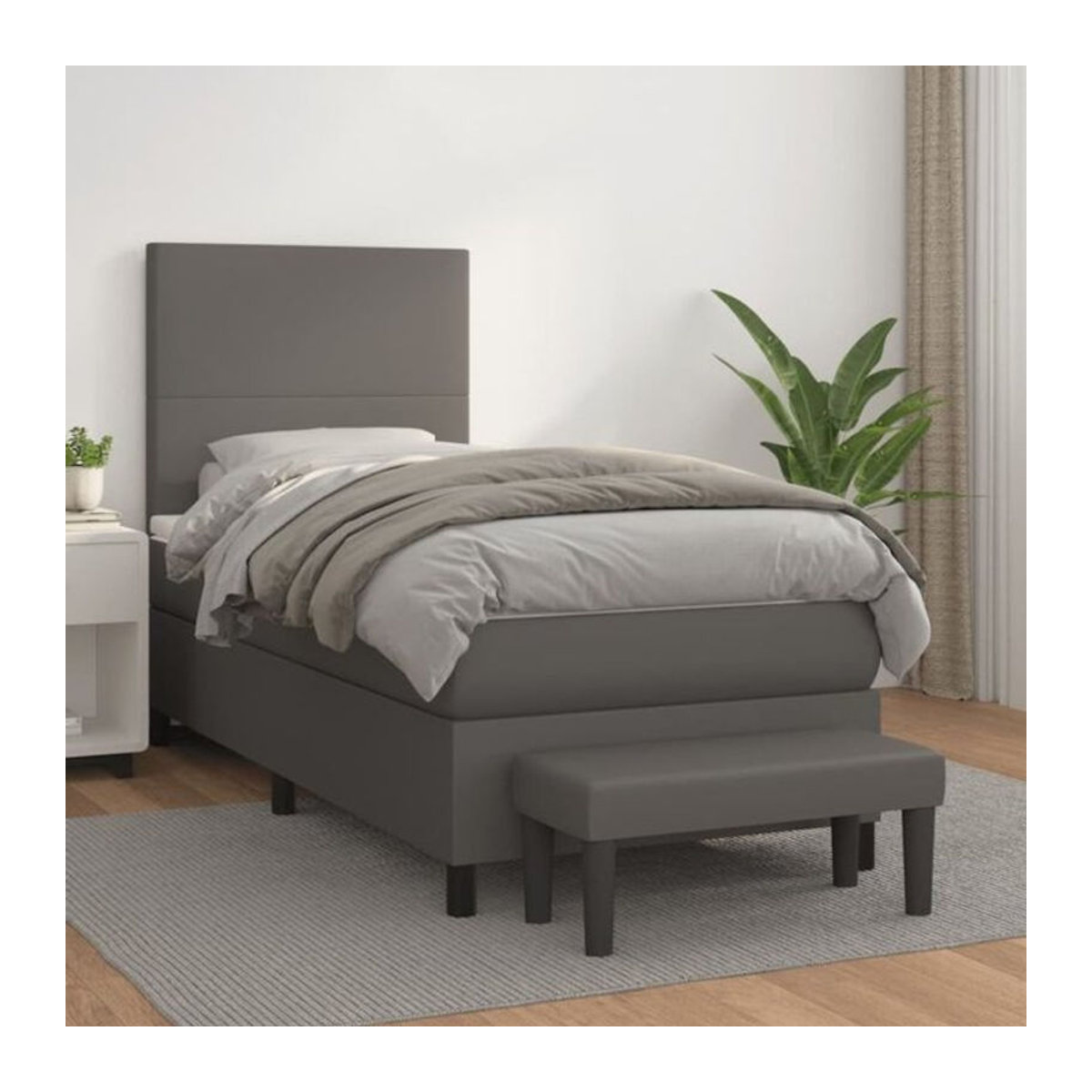 vidaxl Boxspringbett mit Matratze in Grau aus Kunstleder mit Polsterung, B/B: 90 x 200 cm - Bild 1