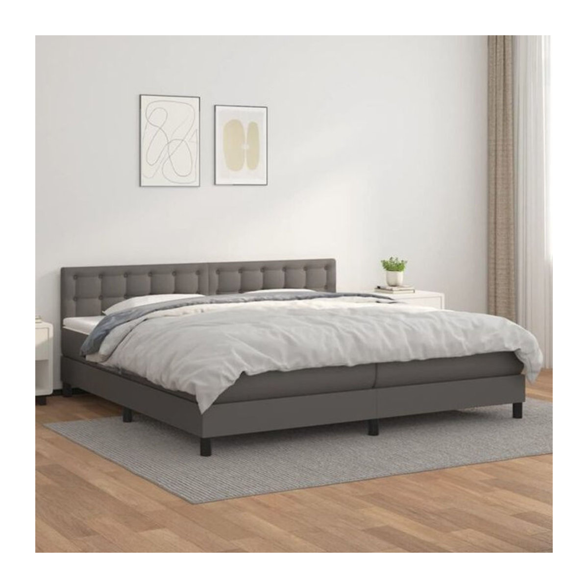 vidaxl Boxspringbett mit Matratze in Grau aus Kunstleder mit Polsterung im modernen Design B/T: 200 x 200 cm - Bild 1