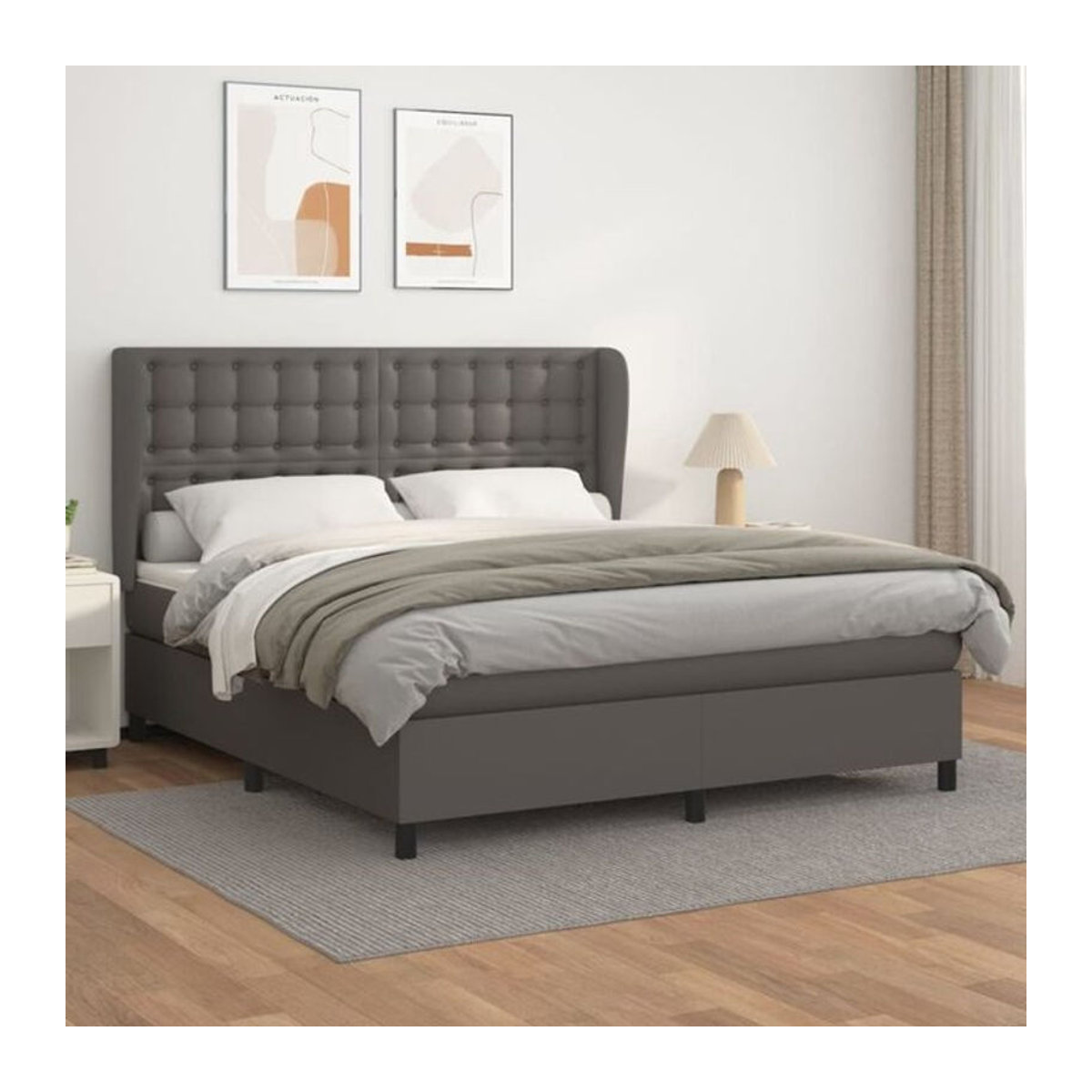 vidaxl Boxspringbett mit Matratze in Grau aus Kunstleder und Massivholz B/T/H: 160 x 200 cm - Bild 1