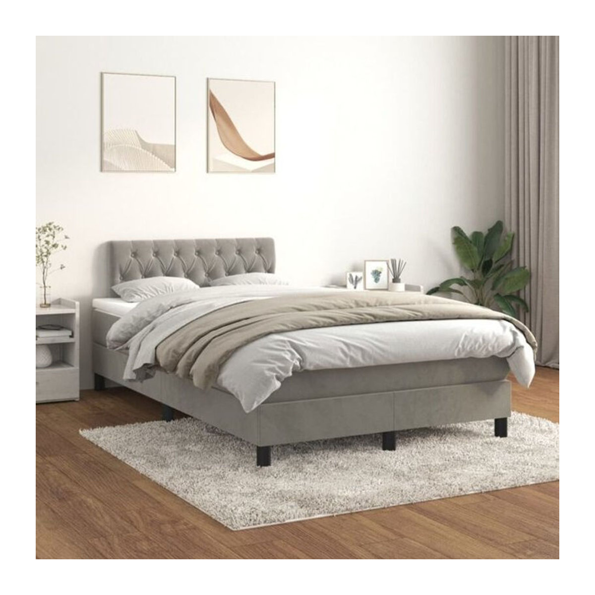 Vidaxl Boxspringbett mit Matratze in Grau aus Samt, B/T/H: 120 x 200 x 78 cm - Bild 1