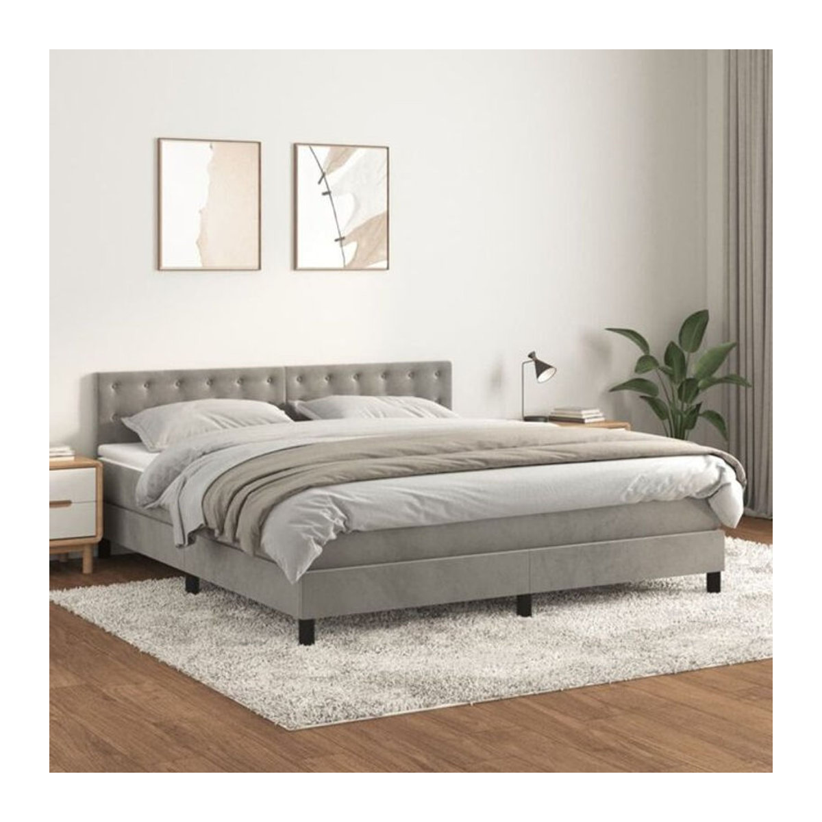Vidaxl Boxspringbett mit Matratze in Grau aus Samt, B/T/H: 160 x 200 x 78 cm - Bild 1